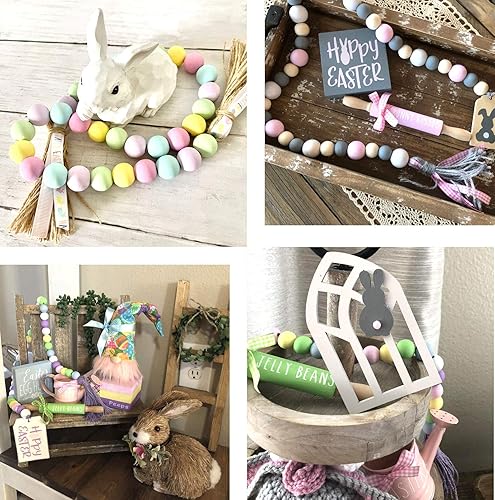 Miniatura 295 de Cuentas de madera redondas blancas de 0.394 in, 300 cuentas sueltas pintadas con espaciadores suaves para manualidades, collares y pulseras