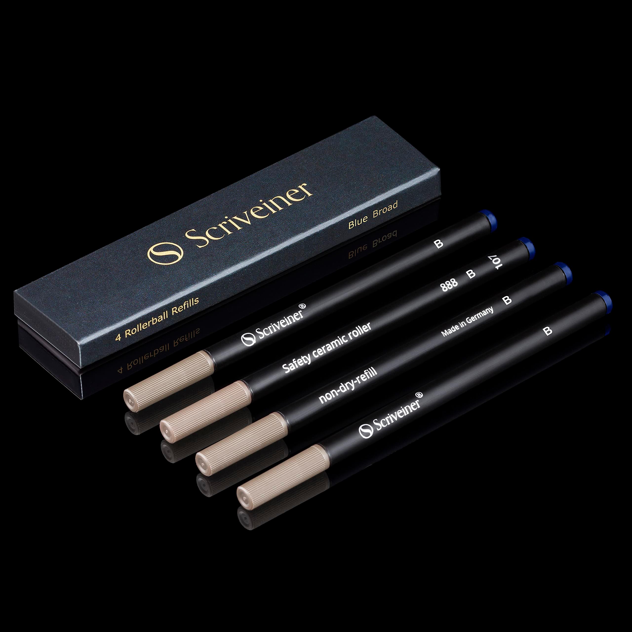 Scriveiner 4 Pack Rollerball Refills Blue Broad - Schmidt 888 Size - Made in Germany