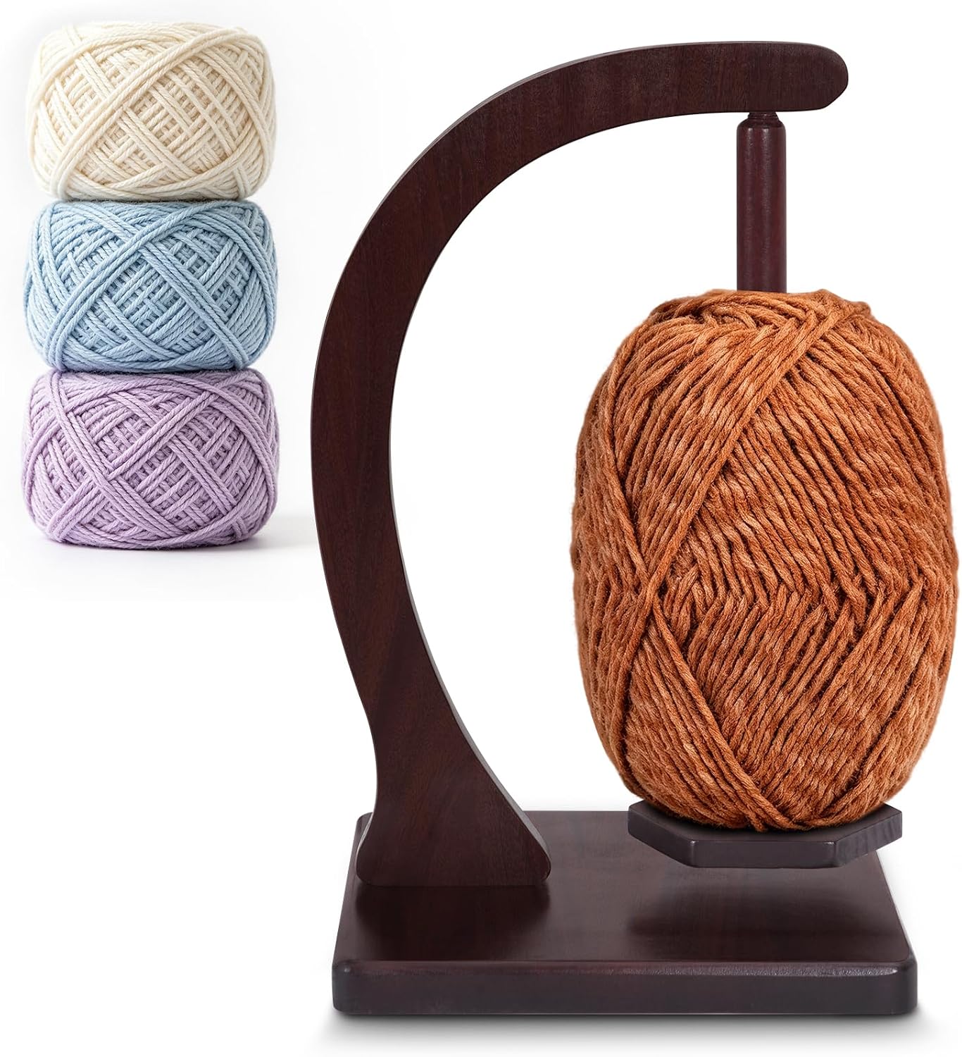 Aondbooe Wooden Yarn Holder, 360° Tangle-Free Rotating Yarn Spinner with Magnetic Spindle, 1.21lbs Load Capacity, Portable Knitting & Crocheting Accessories for Crocheters & Knitters