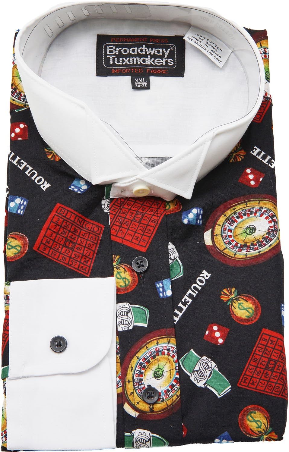 Men's Wing Tip Collar Casino Roulette Print Tuxedo Shirt