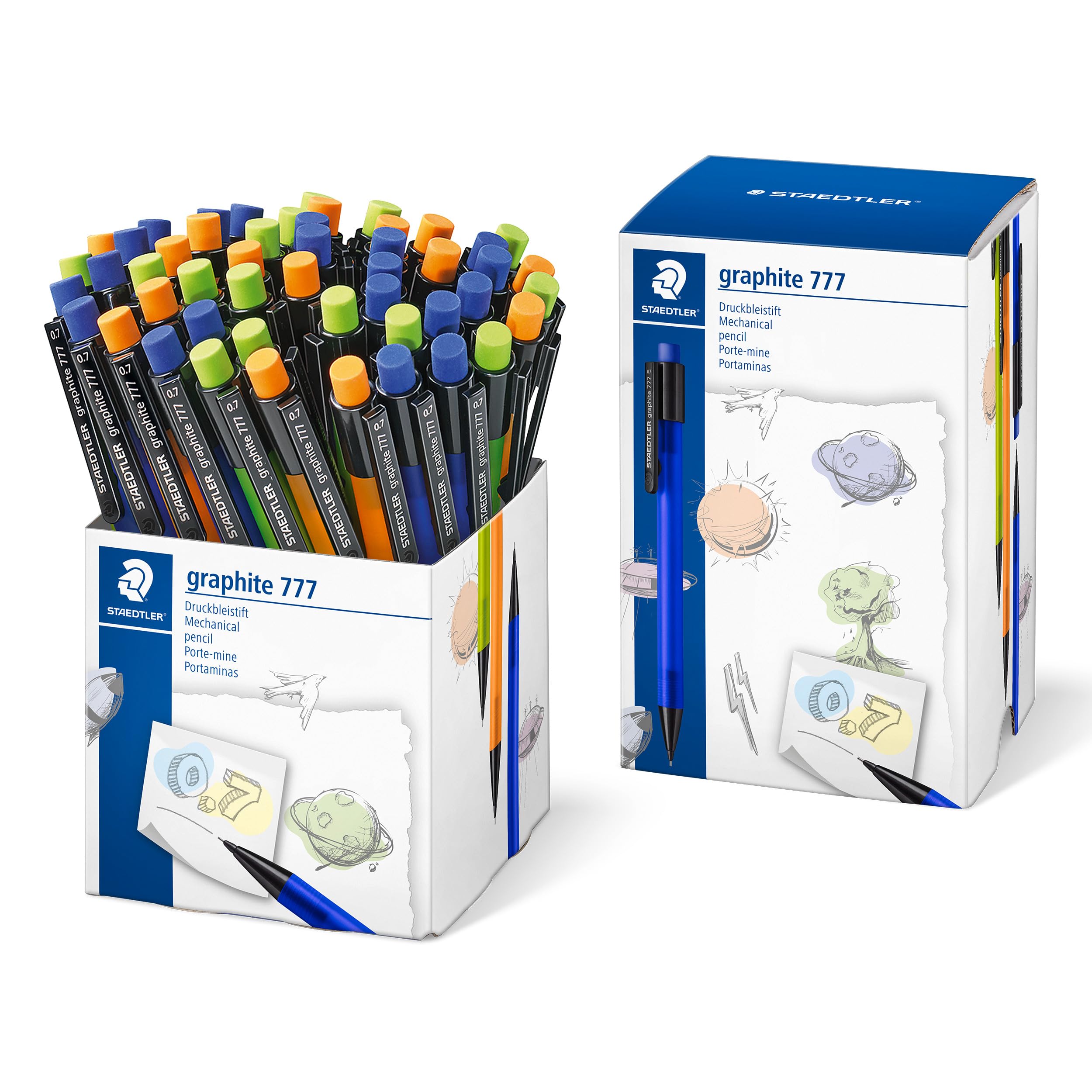 Staedtler Graphite 777 07KP50 - Portaminas para escritura 0,7 mm, colores translúcidos surtidos. Bote con 50 portaminas
