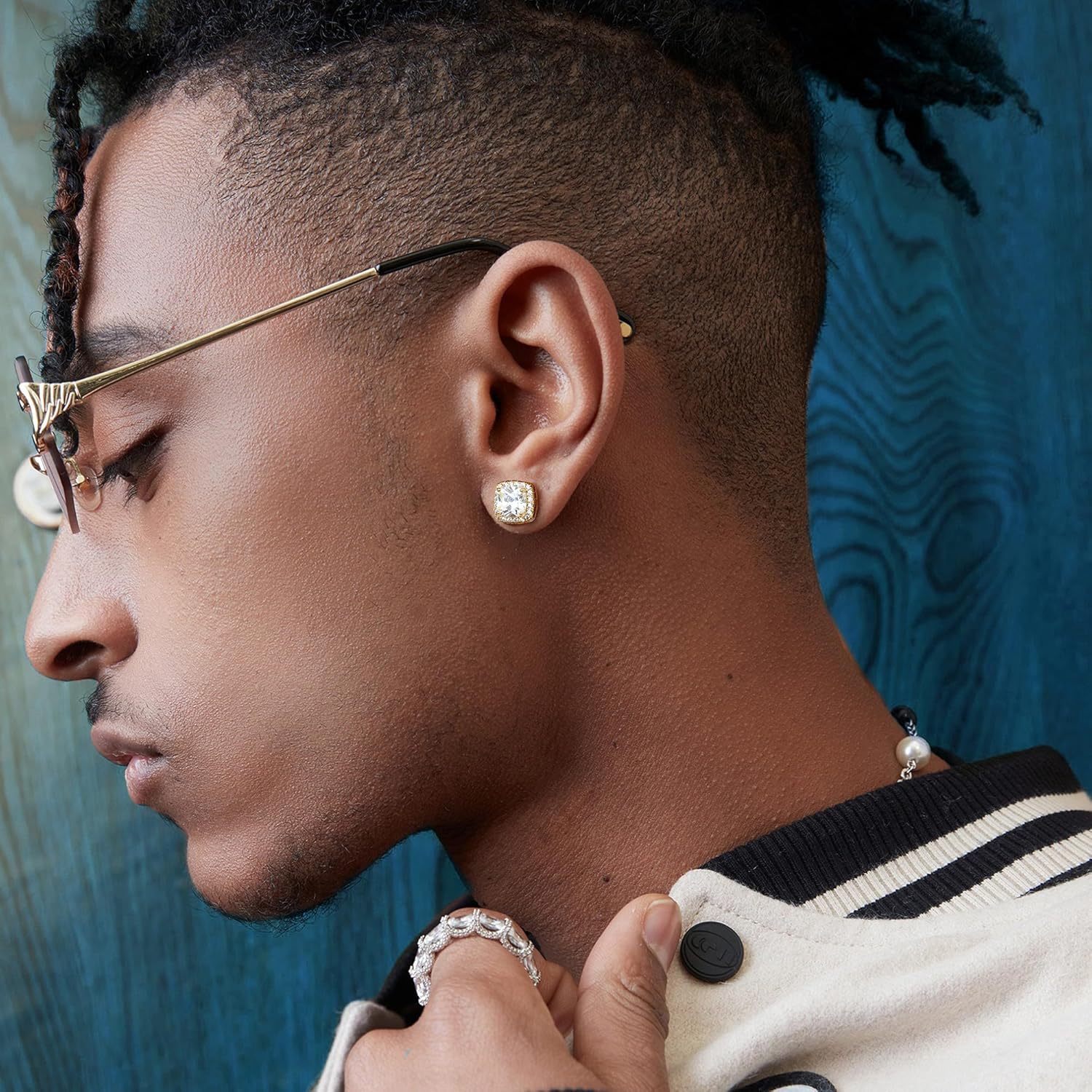 LOYALLOOK Cubic Zirconia Stud Earrings for Women Men Simulated Diamond CZ Halo Stud Earrings Round Square Iced Out Earrings 18K Gold Plated Hypoallergenic 925 Sterling Silver Post Earrings Set - Image 6