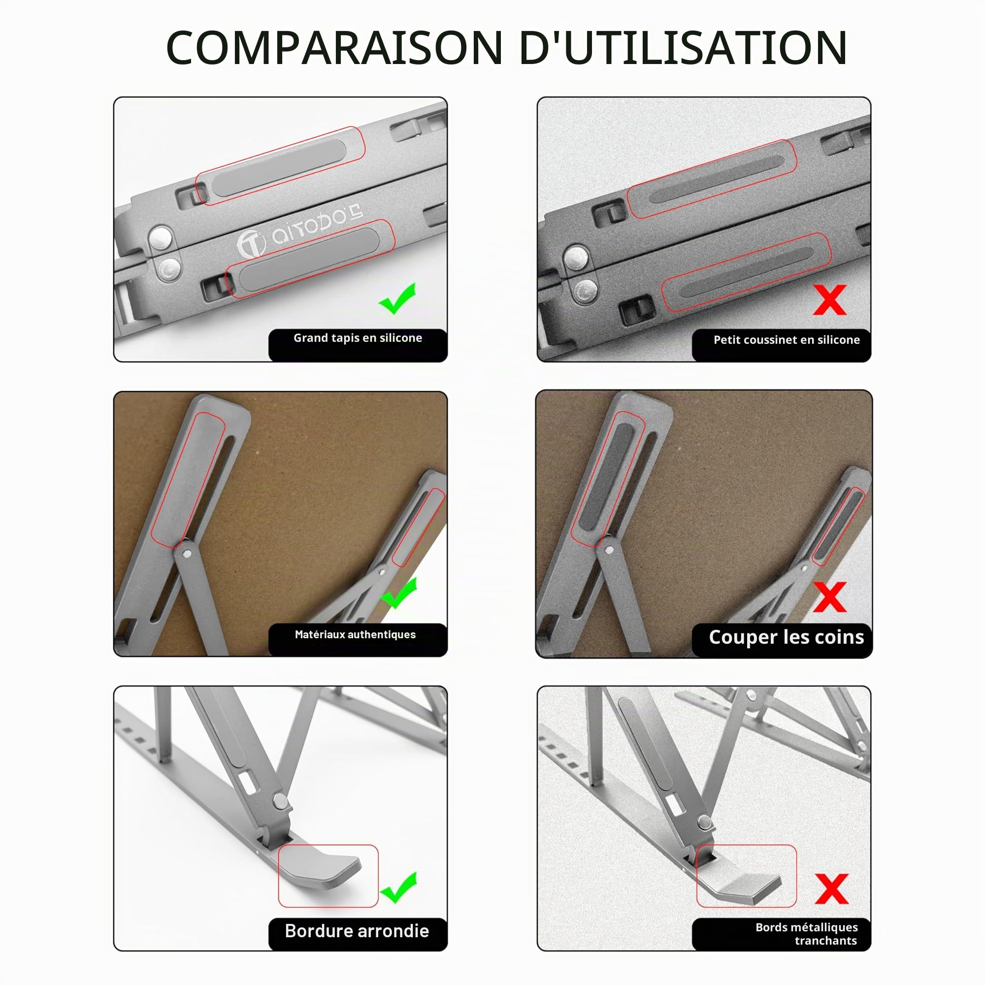 AiTodos® Support Ordinateur Portable, Alliage D'aluminium, Léger, Compact Portable Pliable - Ventilation et Dissipation de la Chaleur, Réglage à 6 Vitesses - Support pc Portable (Argent)