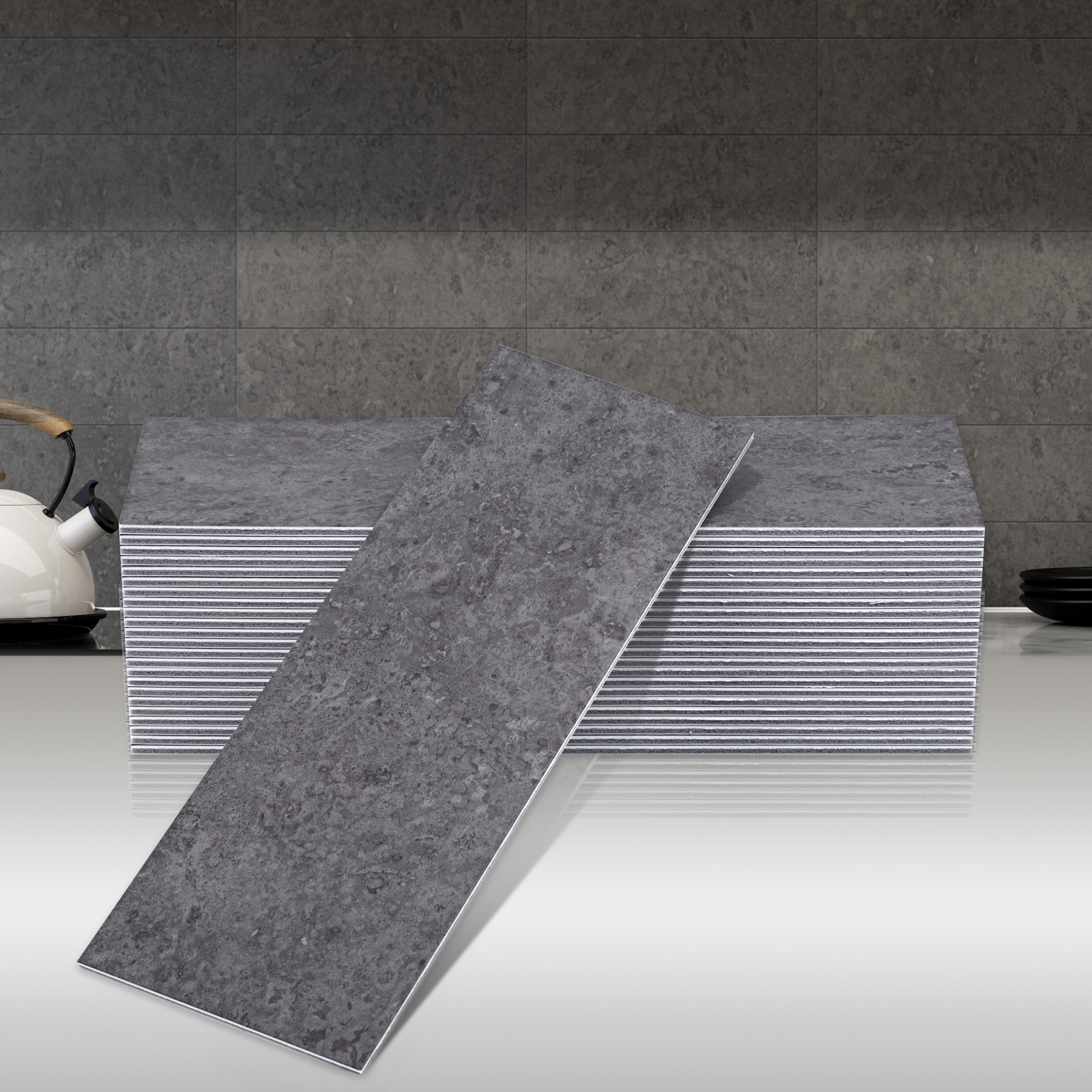 HAILSEA Peel and Stick Backsplash Marble Tiles, 4"x12", 24 Sheets for Kitchen, Bathroom, Fireplace (Puple Marble)