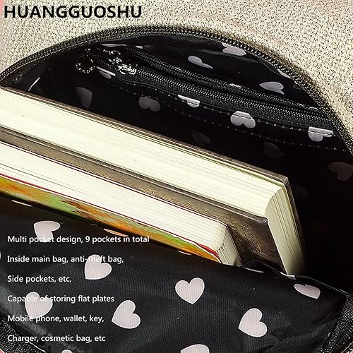 Miniatura 6 de HUANGGUOSHU Mochila de algodón para mujer tejido hippie cáñamo bohemio con múltiples bolsillos retro bonita mochila Gris blanco y negro Estilo de