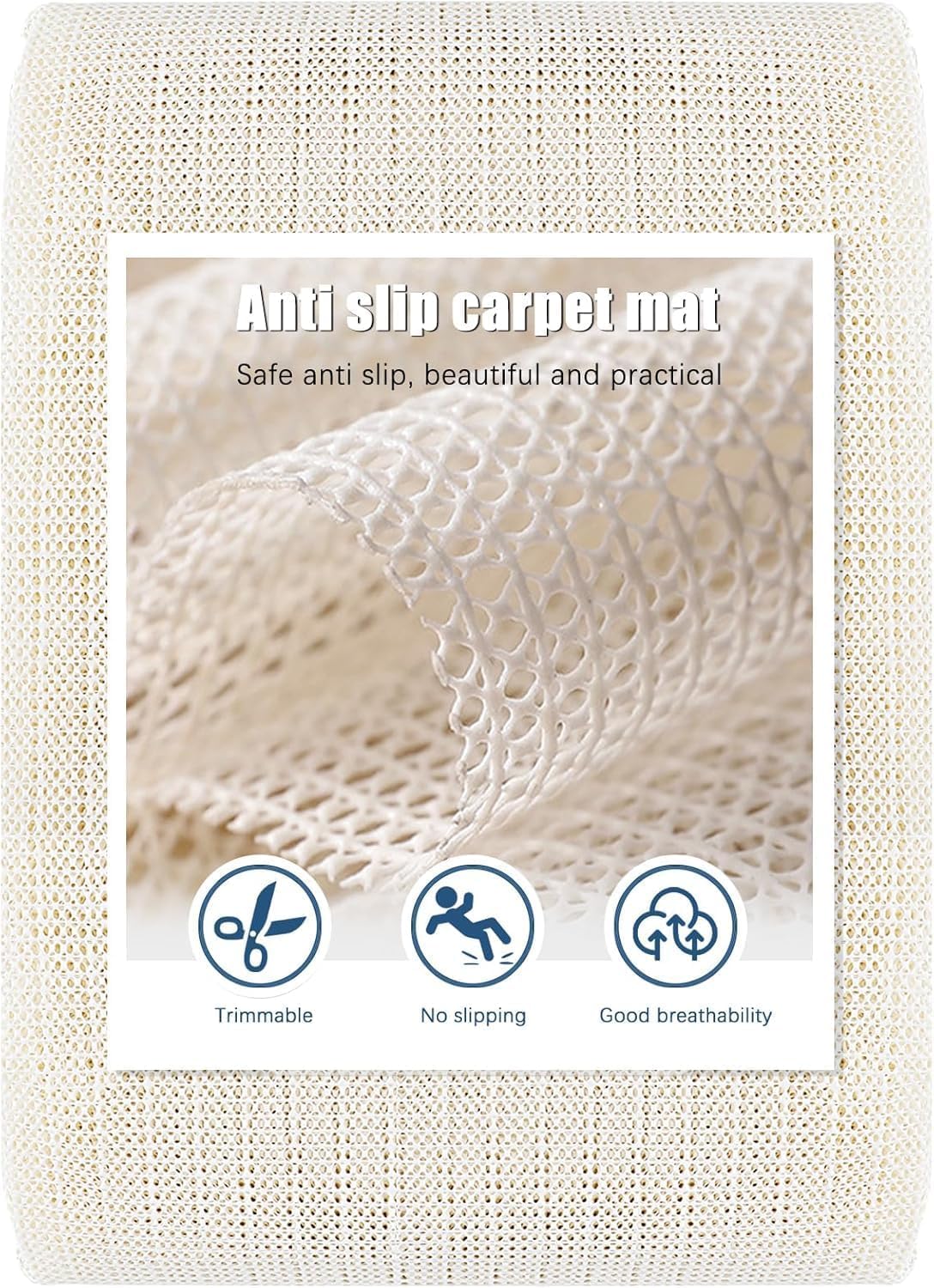 Sottotappeto antiscivolo in PVC 200 × 300 cm, Tappeto Antiscivolo con rete antiscivolo per tappeti, Tappetino Tagliabile per casa, ufficio, auto, pallet, scaffale, Cassetti, Materasso, Divano