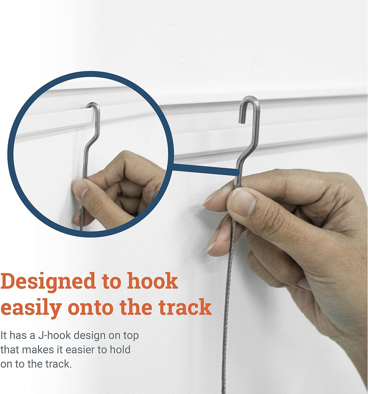 Steel Picture Hanging Cord 2mm Diameter 72-Inch with Large Hook - Compatible with TR101 Wall Track Picture Hanging System - Supports Up to 28 lbs - 5 Pack