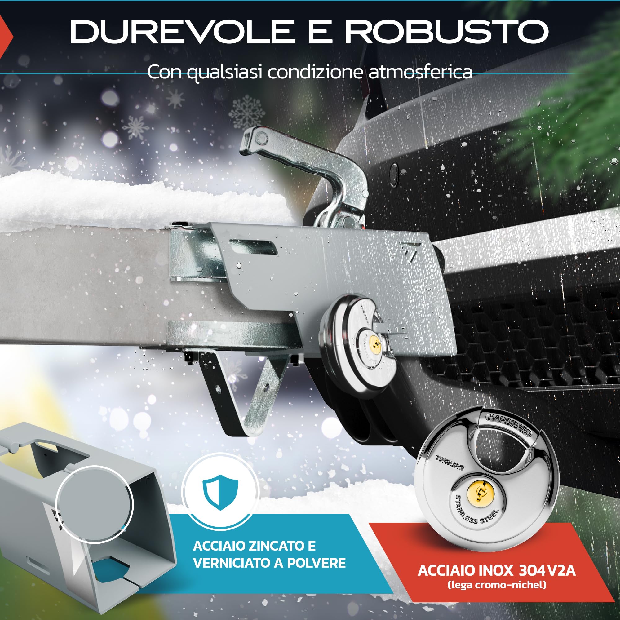 Serratura per rimorchio TRIBURG incl. serratura rotonda + tappo di protezione per gancio di traino GRATUITO - Sicurezza robusta per rimorchi agganciati e sganciati - Serratura per timone