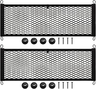 2 Pieces Stretchable Small Cargo Net Pocket Storage Mesh Net Elastic Automotive Cargo Nets Storage Pouch with 8 Pieces Mounting Screws and Hooks for Truck Car SUV Boats (29 x 9.8 Inches)