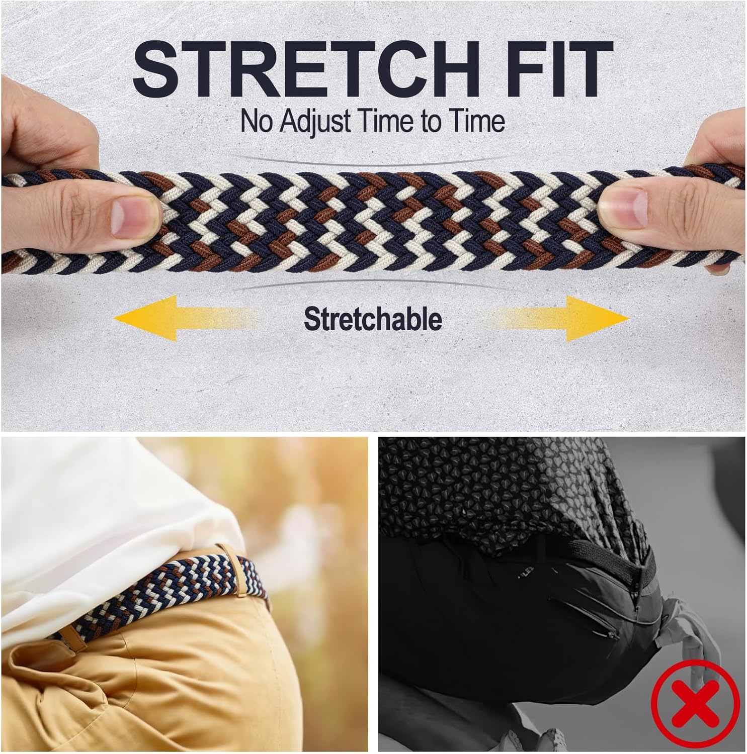 XZQTIVE Braided Belt Stretch Belt for Men and Women Multicolored Woven Golf Belt Elastic Jean Belts - Image 6