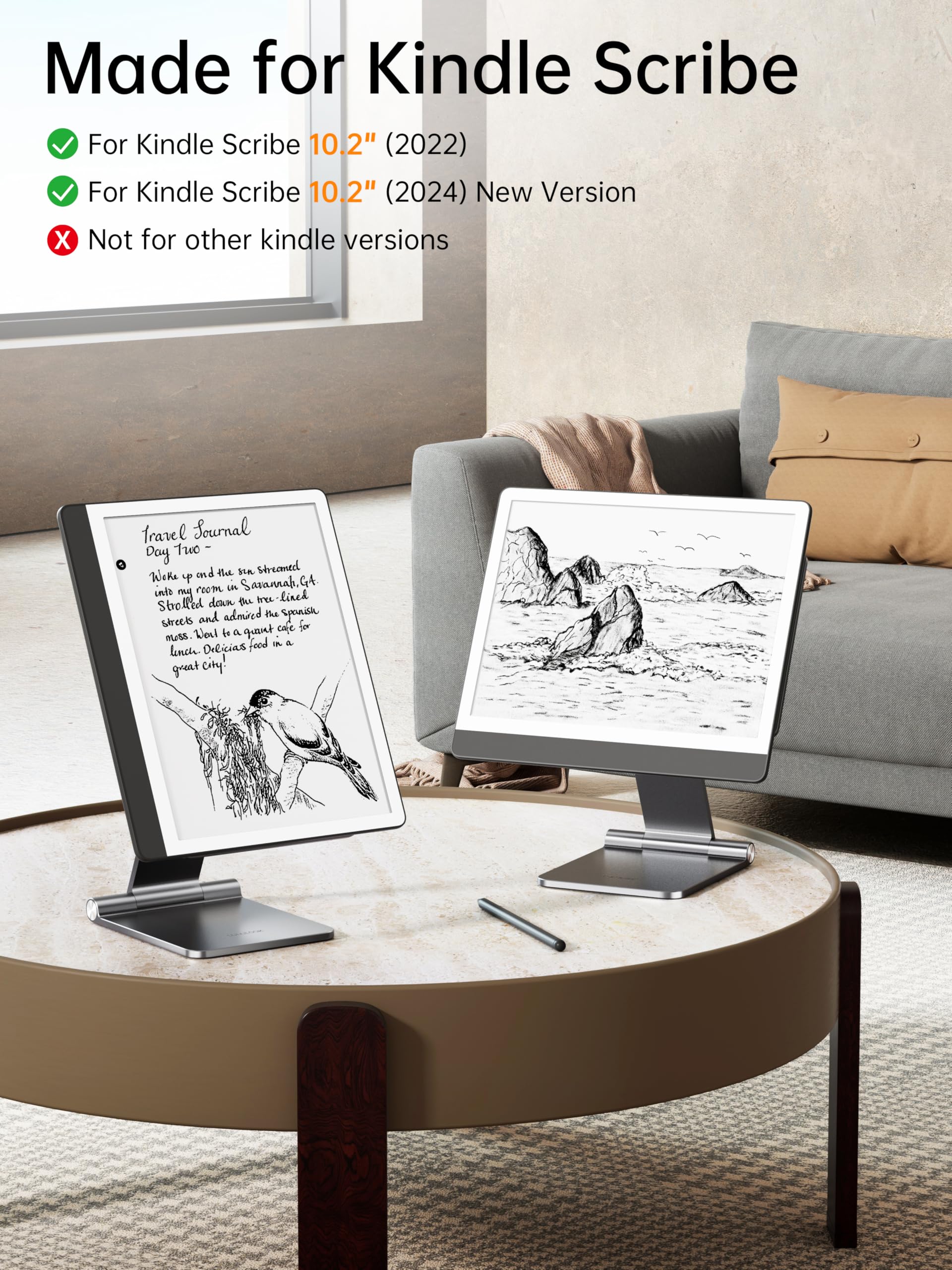 Support magnétique pour Kindle Scribe 10,2" (2024/2022), Pliable et réglable, Tout en Aluminium, Support de Tablette