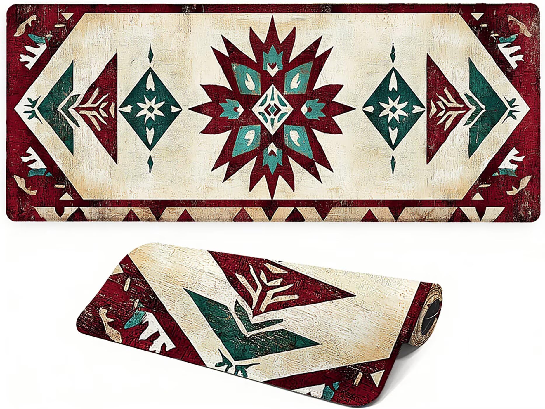 Lpfieonn Retro Großes Schreibtischunterlage, XXL Schreibtischunterlagen, Böhmen XXL Wasserdicht Gaming Mousepad mit Vernähter Rand und Rutschfeste Gummibasis, für Laptop/Hause/Büro 120x60cm PF-1825