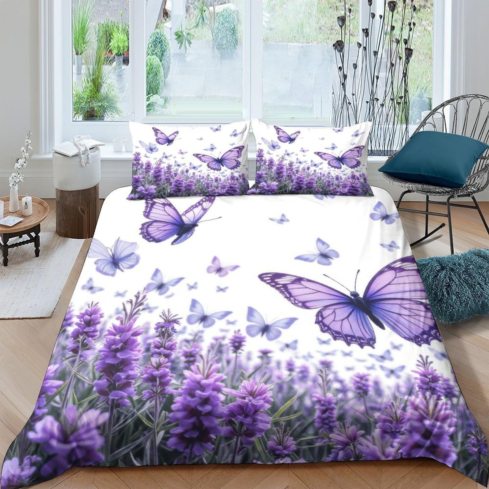 Ctjqhvkz Style-5 3D Printed Purple Lavender Butterfly Fitted Sheet Microfiber Soft Bed Cover For Bedroom Dorm Mattress Protection Decor Single（135X200cm）