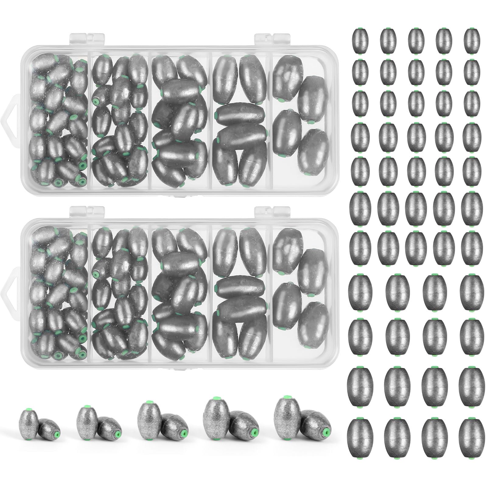 Poen Egg Sinkers Fishing Sinkers Kit Removable Oval Shape for Drop Bass Worm Bullet Tackle Casting Saltwater Freshwater Fishing