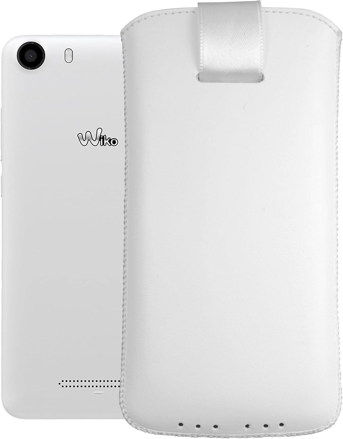 Genuine Leather Case with Flap and Pull-Up Strap for Wiko Lenny 2 White