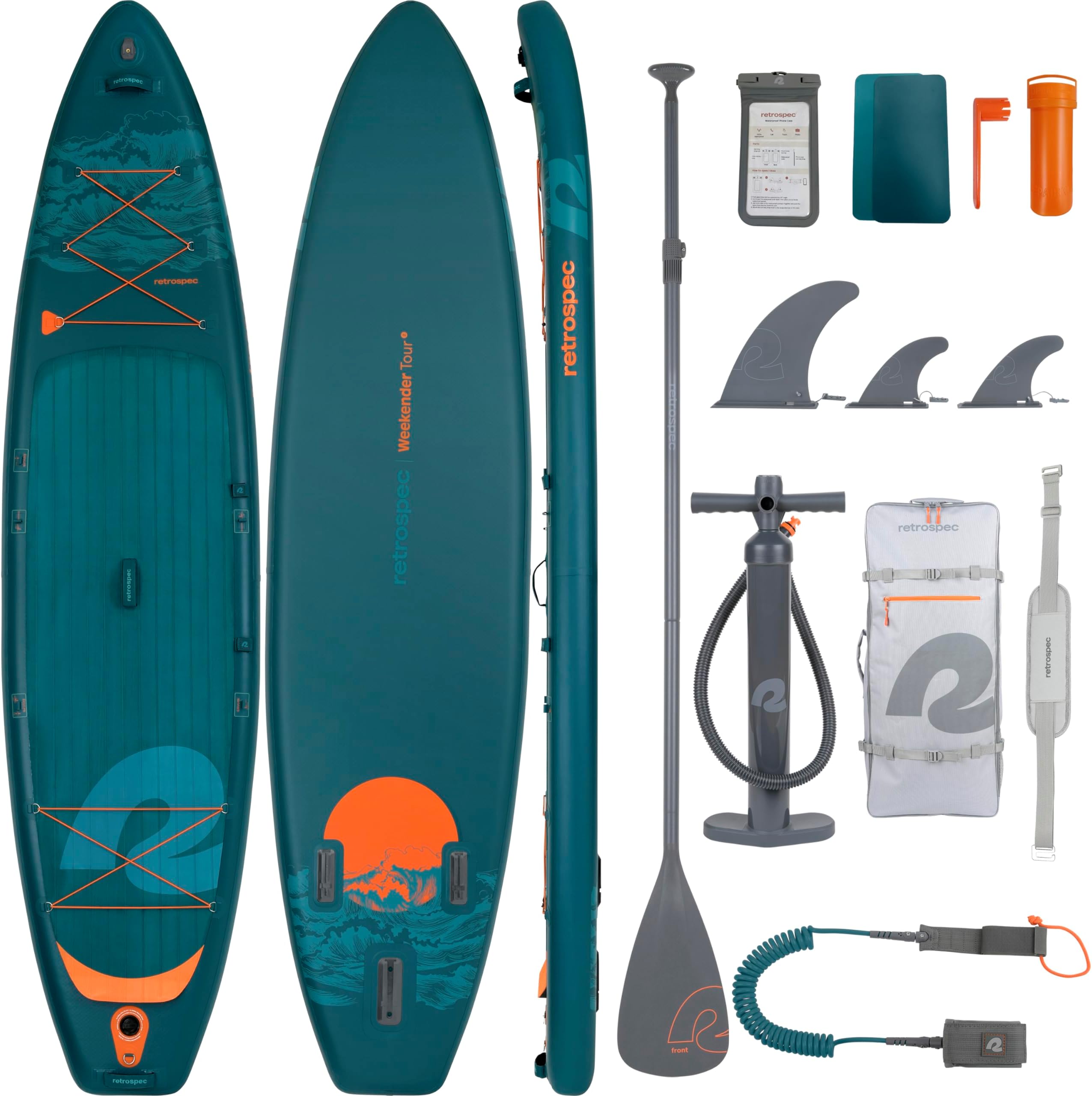 RetrospecWeekender Tour 11’6 Inflatable Stand Up Touring Paddle Board Includes Paddle, Pump and iSUP Accessories Puncture Resistant, Lightweight Inflatable Paddle Board