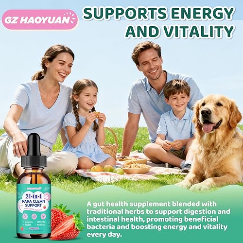 Miniatura 6 de Gotas de limpieza intestinal 21 en 1 - Ajenjo, nogal negro, zeolita, clorella, probióticos 10B y clavo de olor, apoya la desintoxicación líquida de