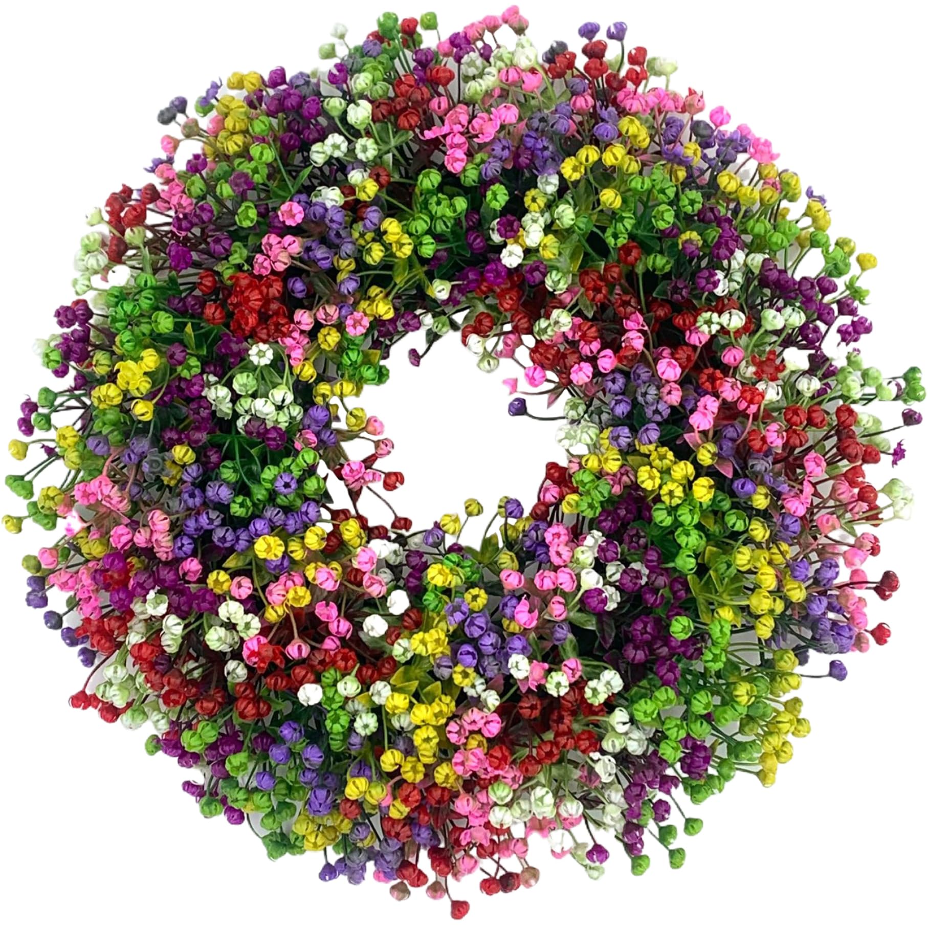 Spring Wreaths for Front Door 16 Inch Gypsophila Spring Door Wreath Artificial Plastic Front Wreath for Summer Easter Home Decor