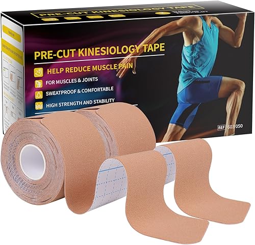 Miniatura 8 de Dimora Cinta de kinesiología, 80 tiras precortadas, 4 rollos, algodón original, cinta elástica atlética de 10 pulgadas para aliviar el dolor