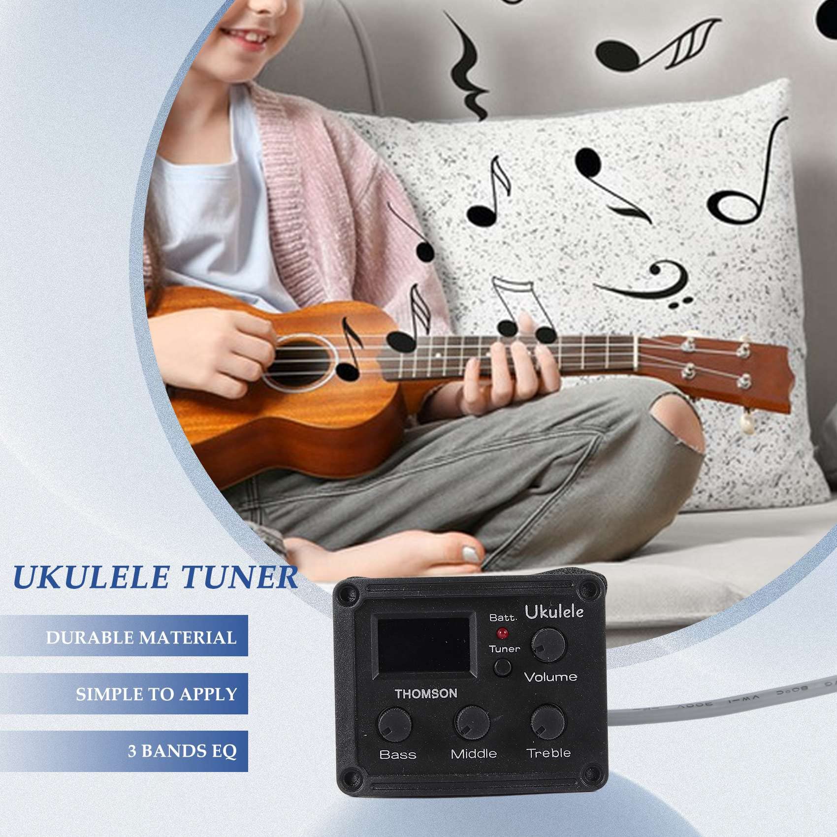 Ukulele Uke Piezo Pickup Preamp - di sintonizzatore equalizzatore a 3 bande con display LCD