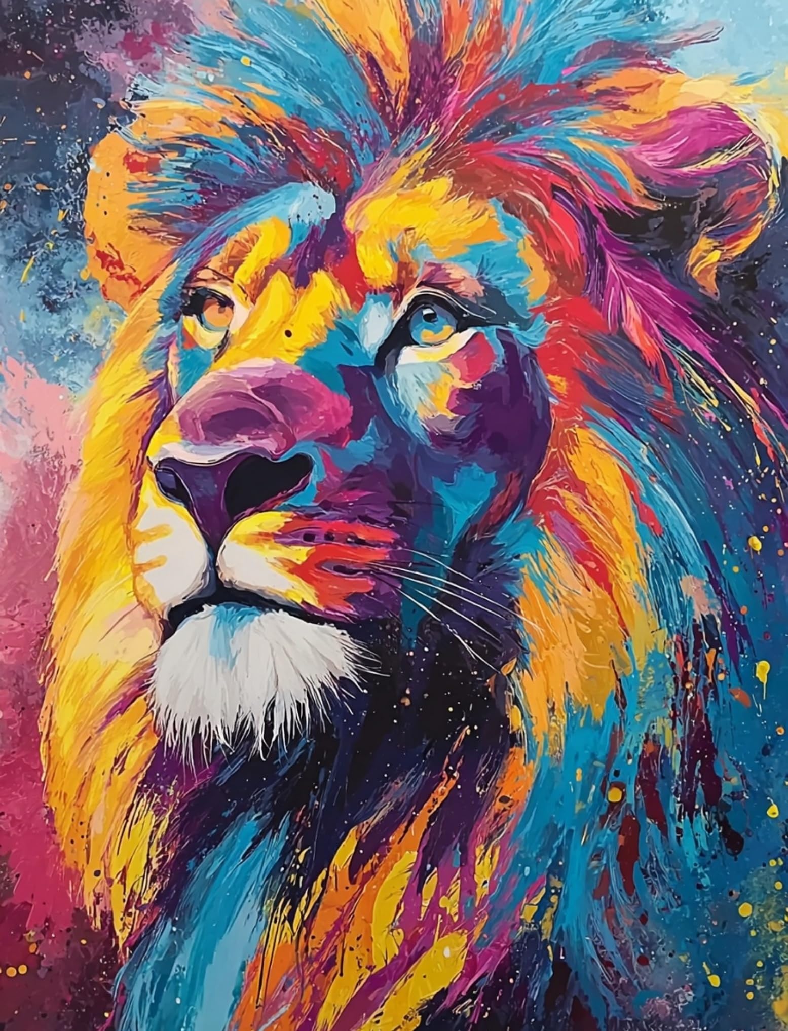 WANGWANGMIAO DIY Oil Painting Paint by Number Kit for Adults -Colorful Lion- 40x50cm Linen Canvas Paint by Numbers Crafts Kits Gift for Relax and De-Stress 16x20inch，with Frame