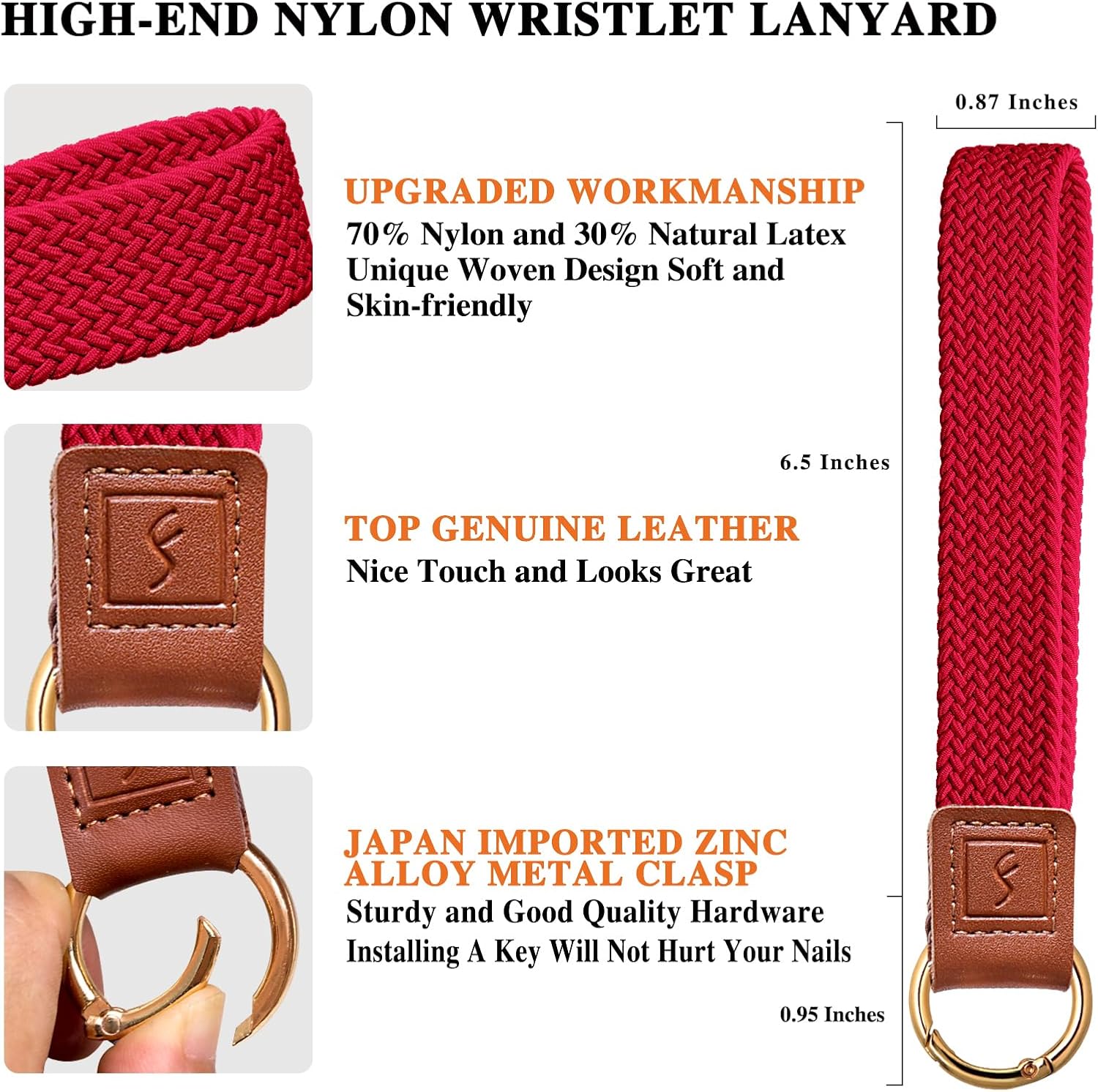 Fishent Stretchy Key Chain, Cute Keychain Wristlet, Upgraded Woven Wrist Lanyard for Keys, Key Chains for Women Men Car Keys ID Badges Card Wallet Phone, Red - Image 4