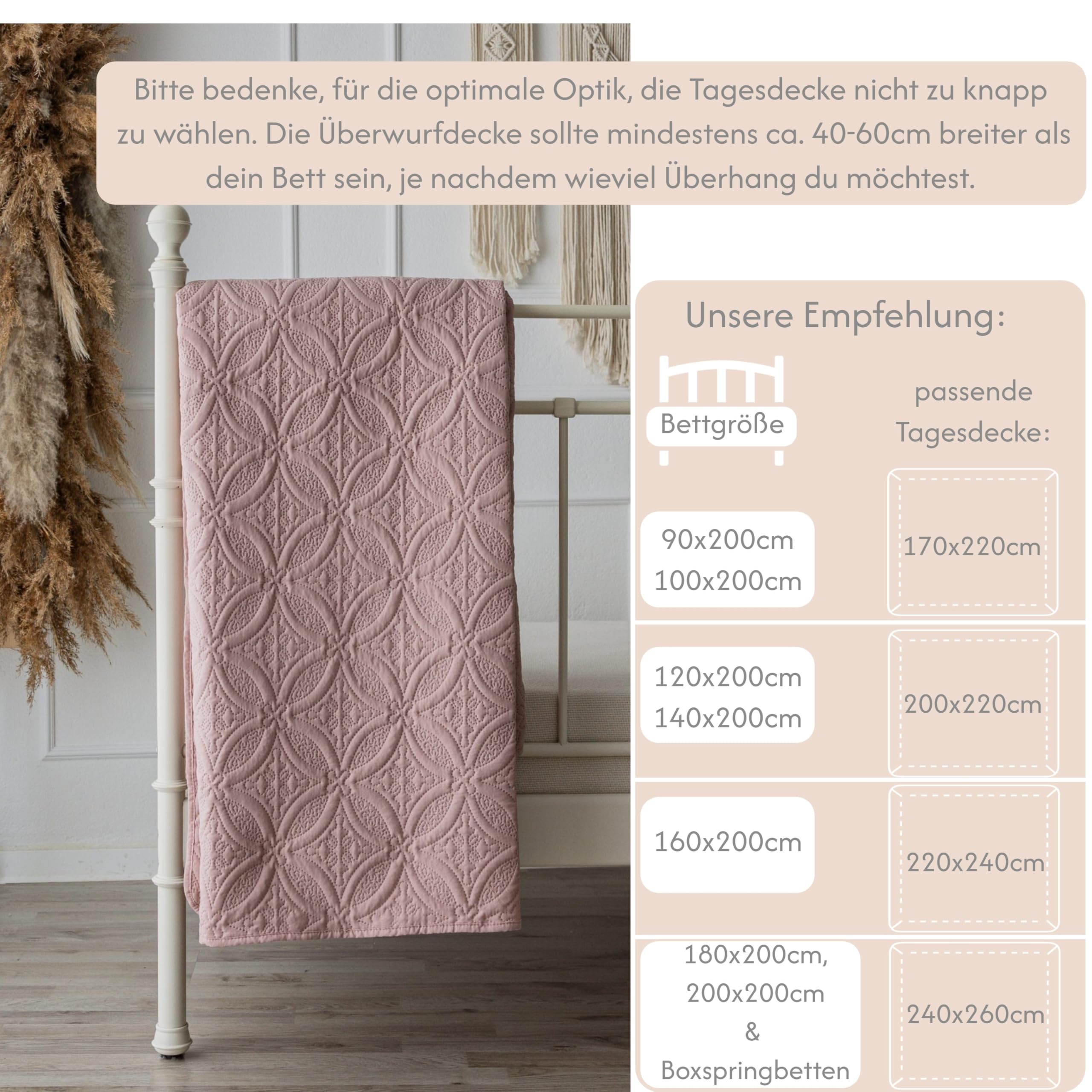 Tagesdecke Bett Bettüberwurf Überwurf Ornamente 220x240cm Sofaüberwurf Steppdecke Sofa Decke Überwurfdecke Tages Decken Betthusse XXL Überdecke Gesteppte Tagesdecken (Altrosa)