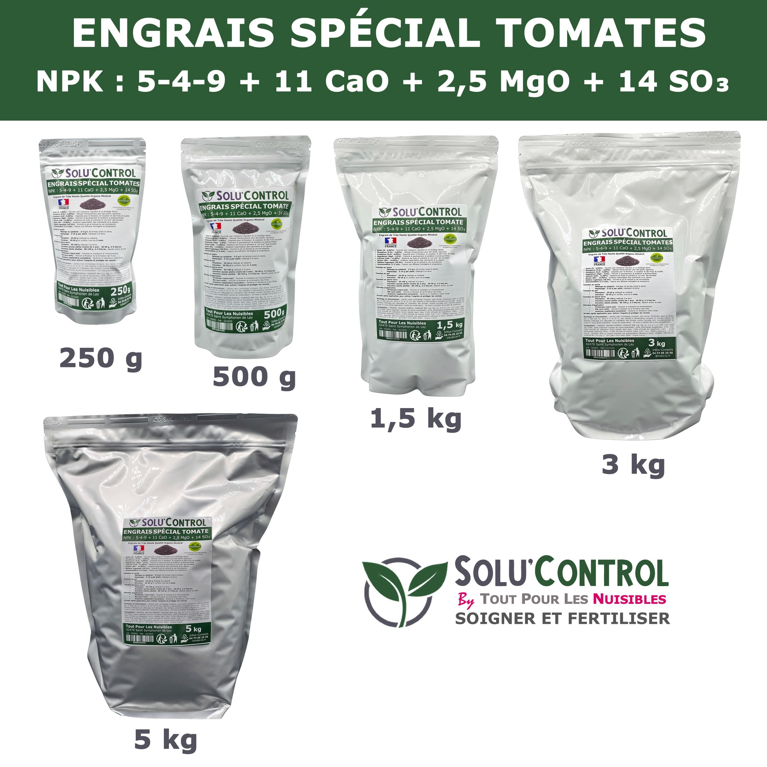 3 kg d'Engrais Spécial Tomates, Aubergines, Poivrons, Piments - SoluControl - Formulation haute qualité Organo-Minerale - Utilisable en Agriculture Biologique