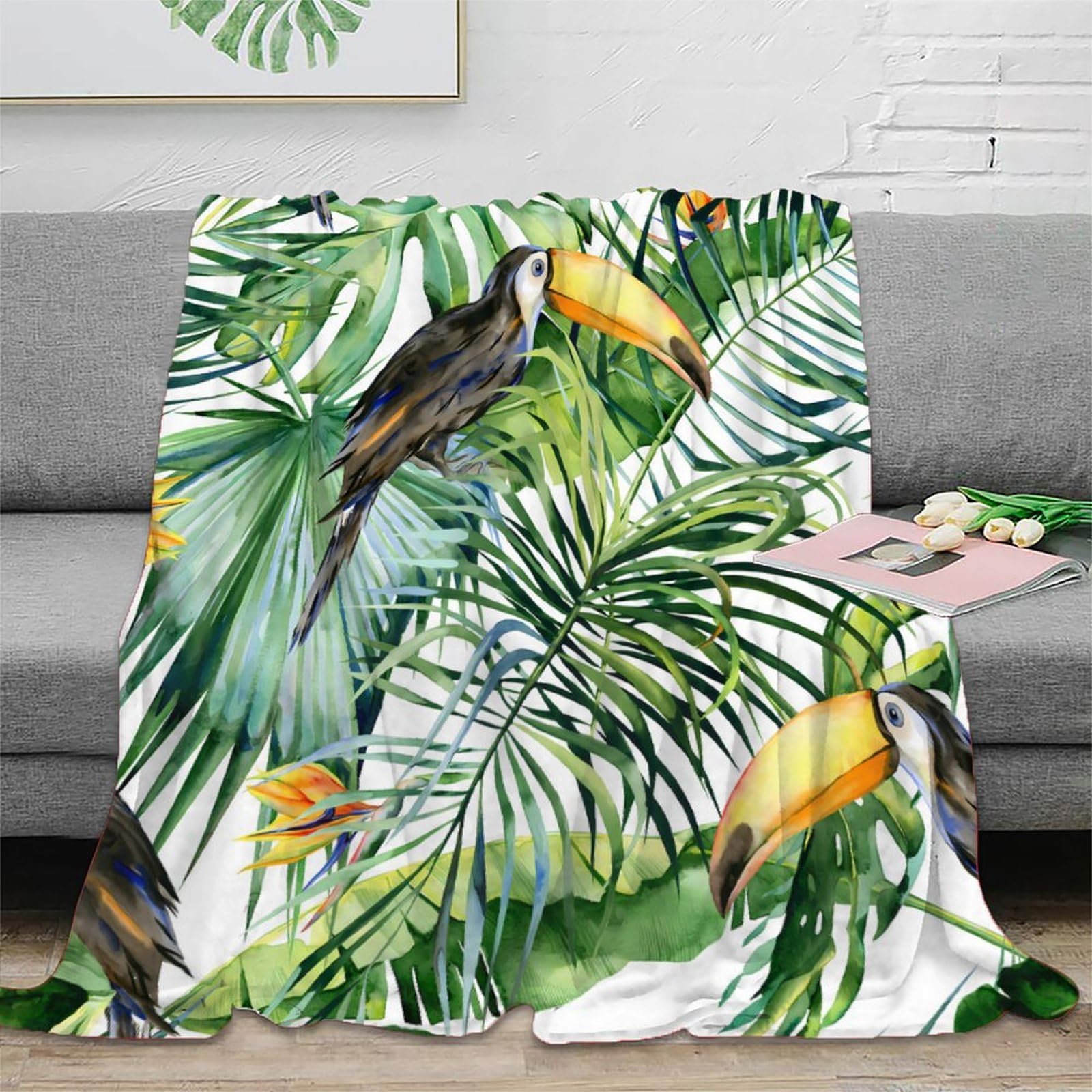 Couverture toucan microfibre jeté de canapé antistatique plaid motif tropical 150x200