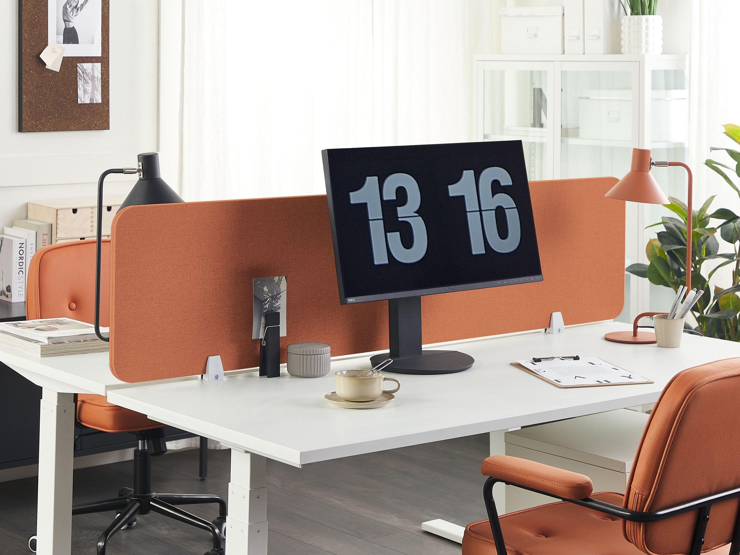 Beliani Séparateur de Bureau Orange Synthétique et Polyester 130 x 40 cm Ecran Visuel Wally