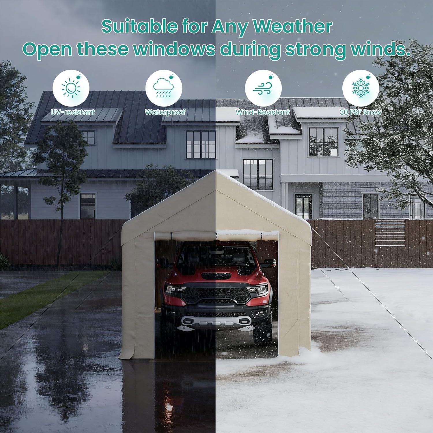 SUNBURY Heavy Duty 10x20ft Carport, Waterproof & UV-Resistant Garage Canopy, Portable Car Shelter for Cars, Trucks, Boats, Outdoor Storage with Reinforced Frame
