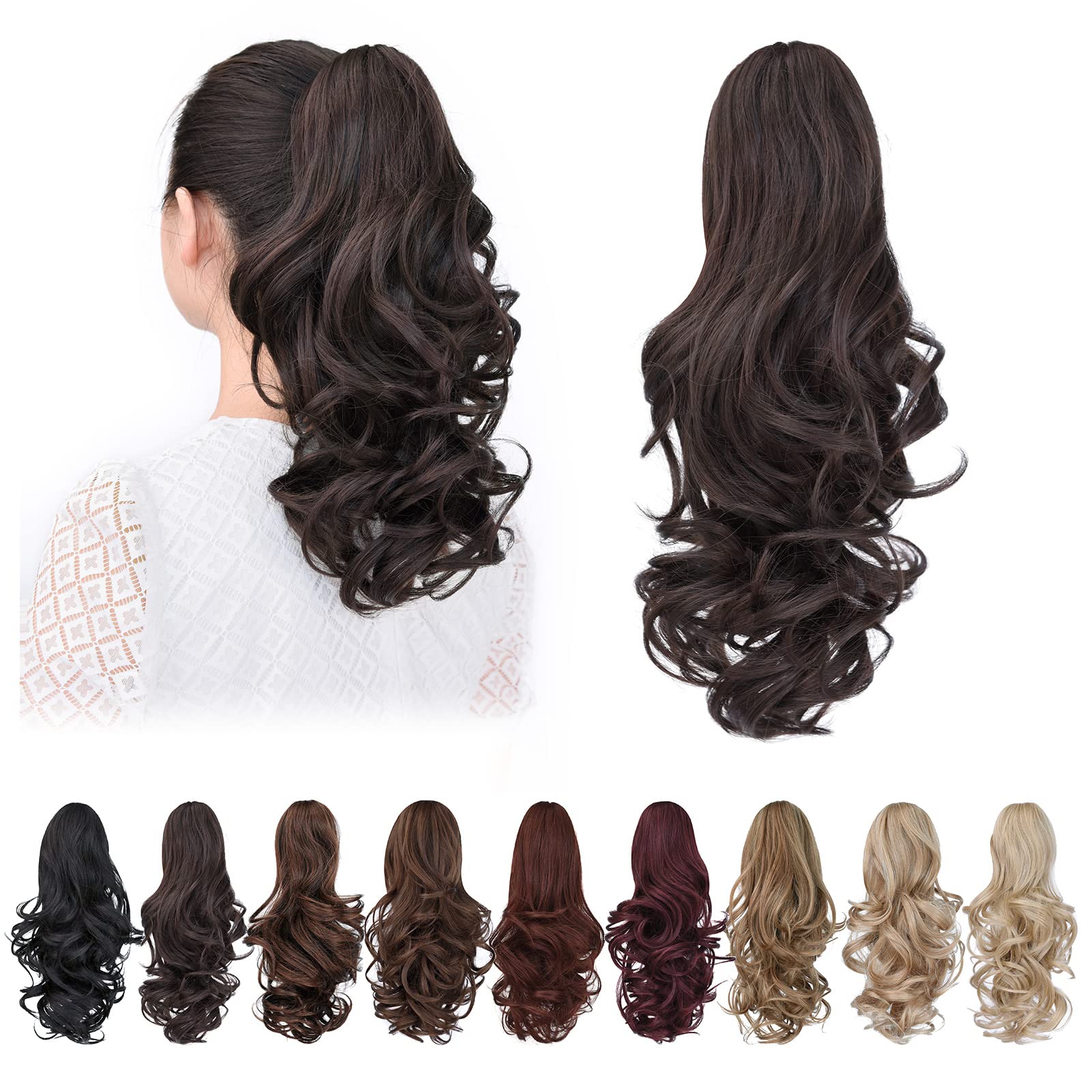 Black Ponytail Extension,14" Ponytail Claw Hair Extensions Ponytail Short Curly Hair Ponytail Extension Natural Looking Synthetic Hairpiece for Women