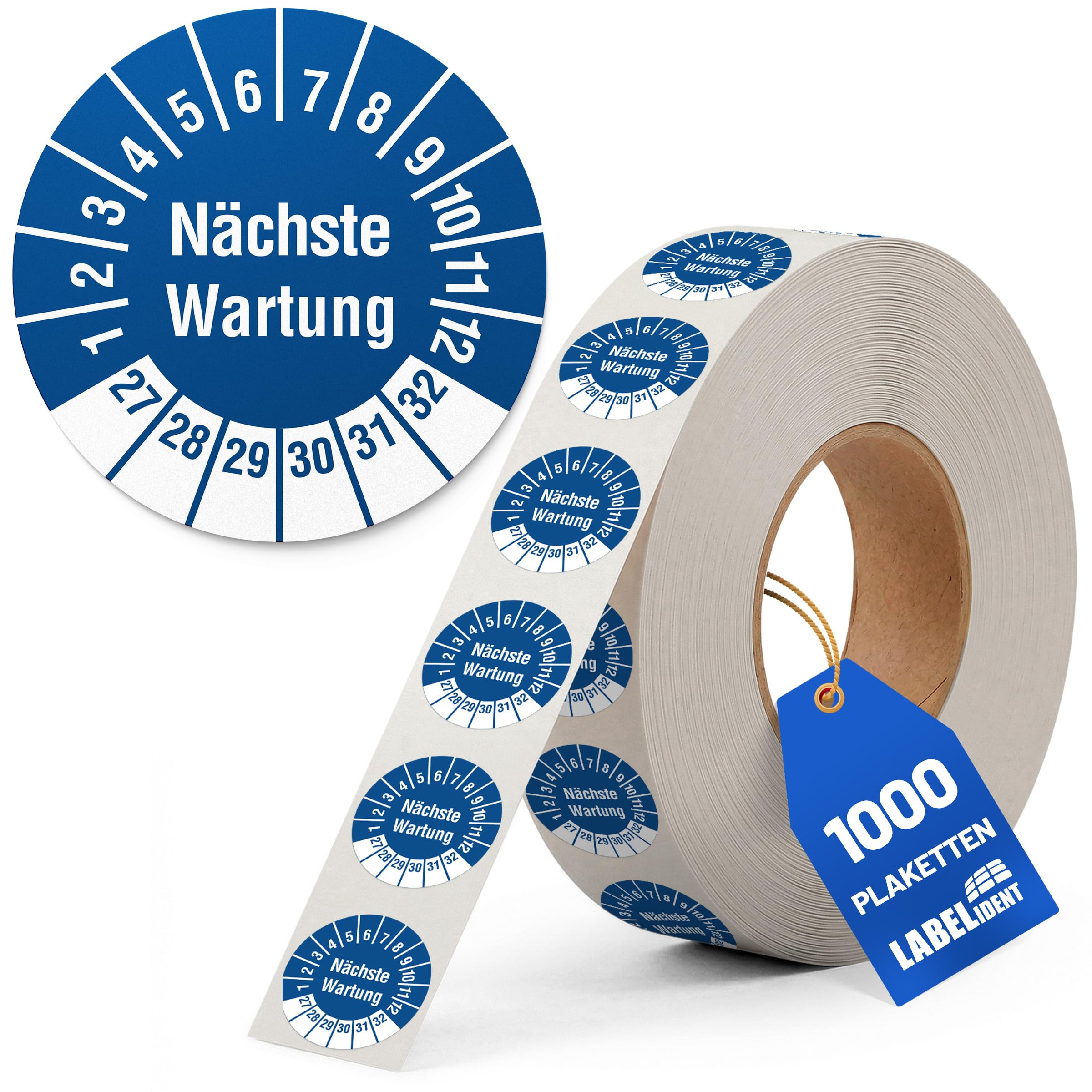 Labelident Prüfplaketten Nächste Wartung - Ø 30 mm - 1.000 auf Rolle, 2027-2032, selbstklebend
