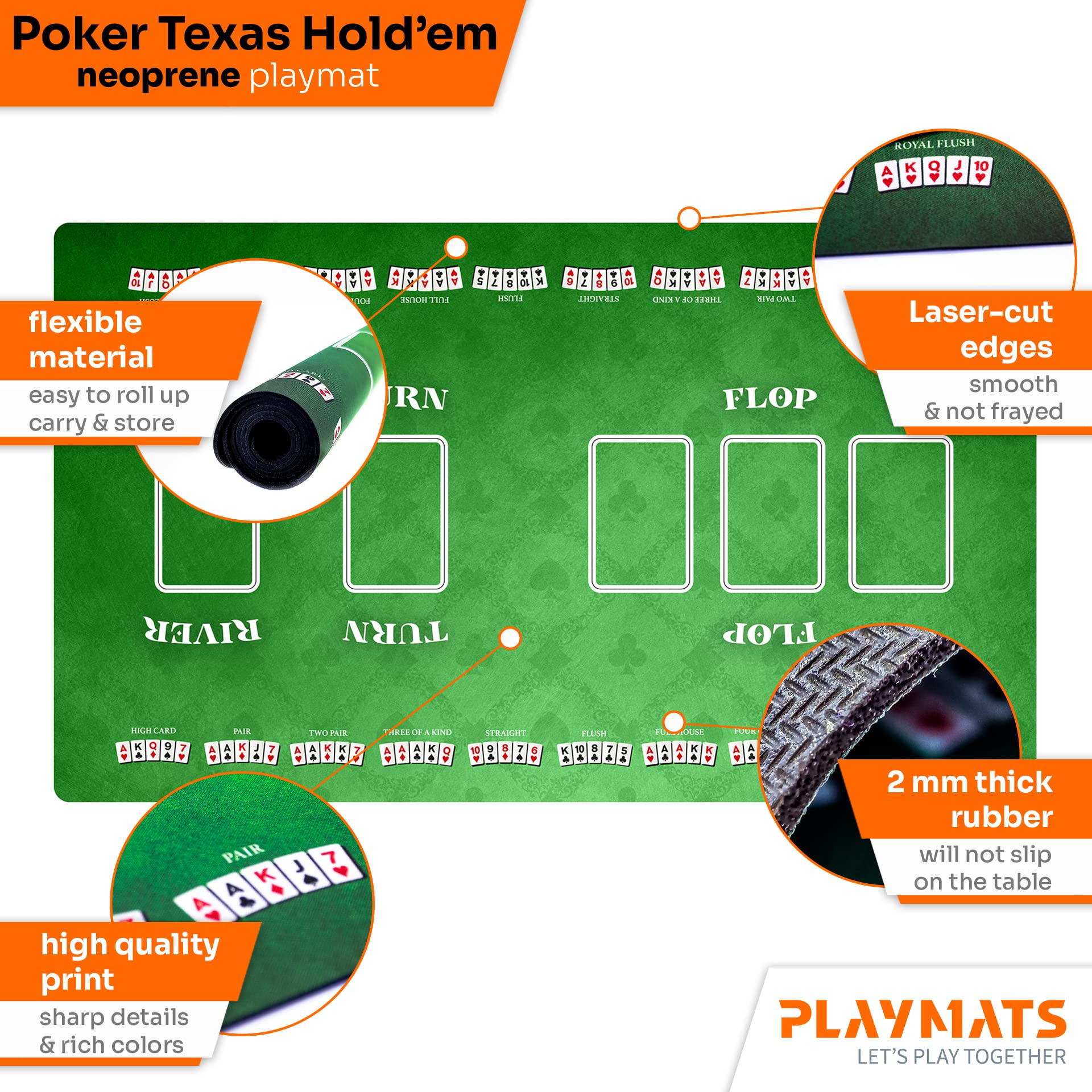 Mata gumowa kompatybilna z grą Poker - Texas Hold'em 61 x 35,5 cm, zielona