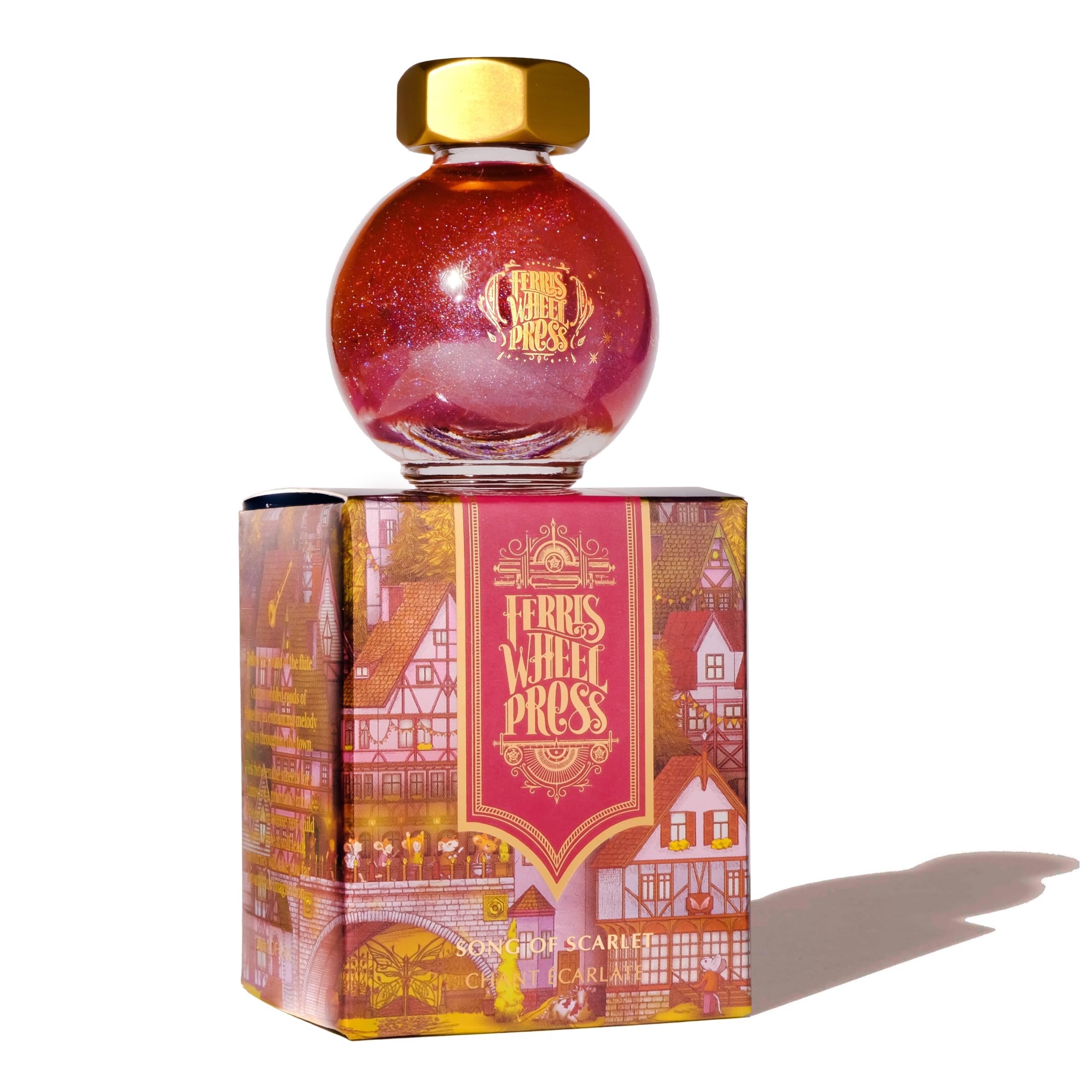 Ferris Wheel Press Fountain Pen Ink, FerriTales Collection, Scarlet Red with Blue Shimmer and Yellow Sheen, 20ml