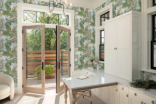 Miniatura 4 de Guvana Papel tapiz de bosque de 16.14 x 118 pulgadas, color azul y verde, bohemio, moderno, papel de contacto extraíble, autoadhesivo, para sala de