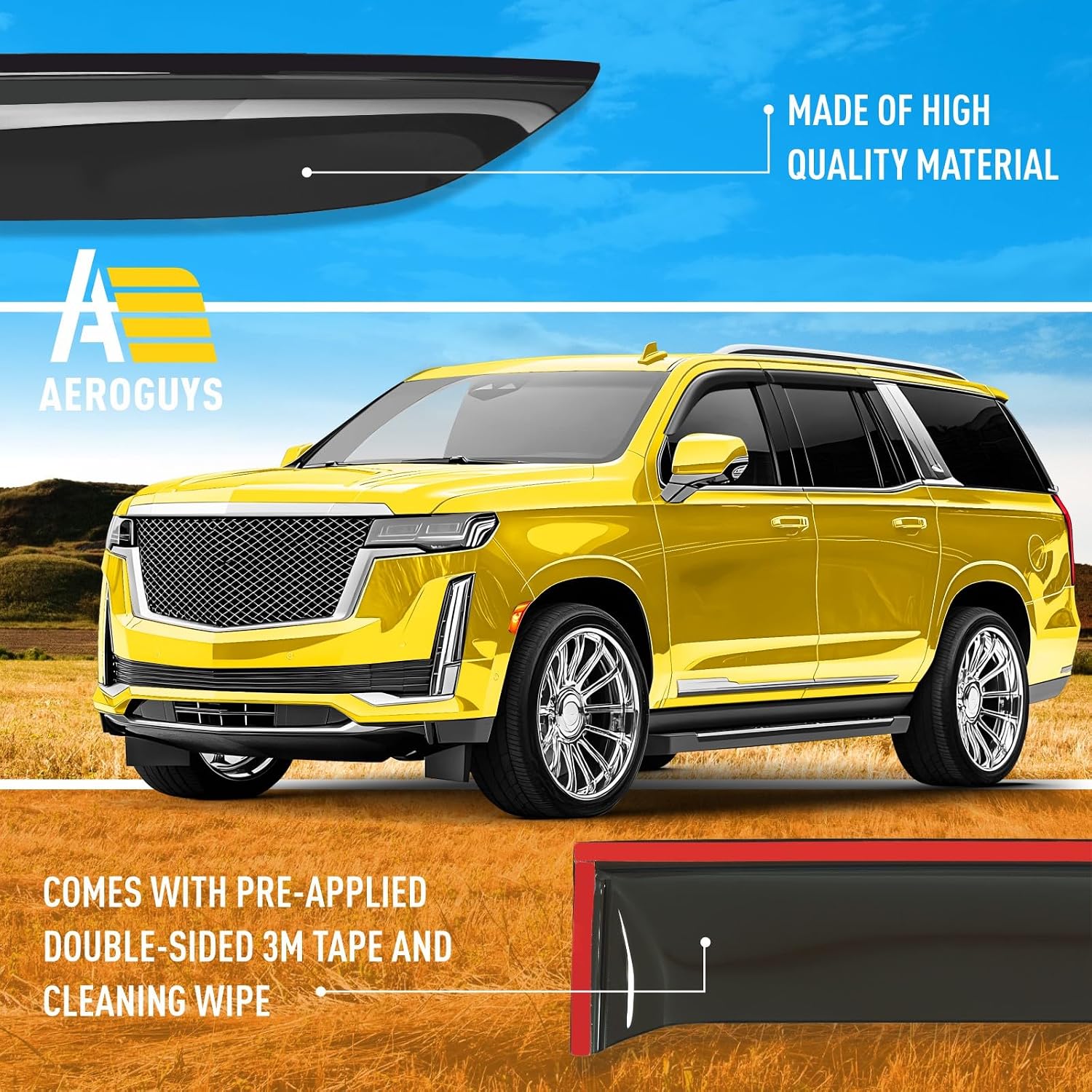Extra Durable Window Deflectors Tape-On Window Visors Rain Guards Fit for Cadillac Escalade 2021-2026, Sun Visors, Wind Vent for Shades, Exterior Car Accessories - 4pcs. AG0195