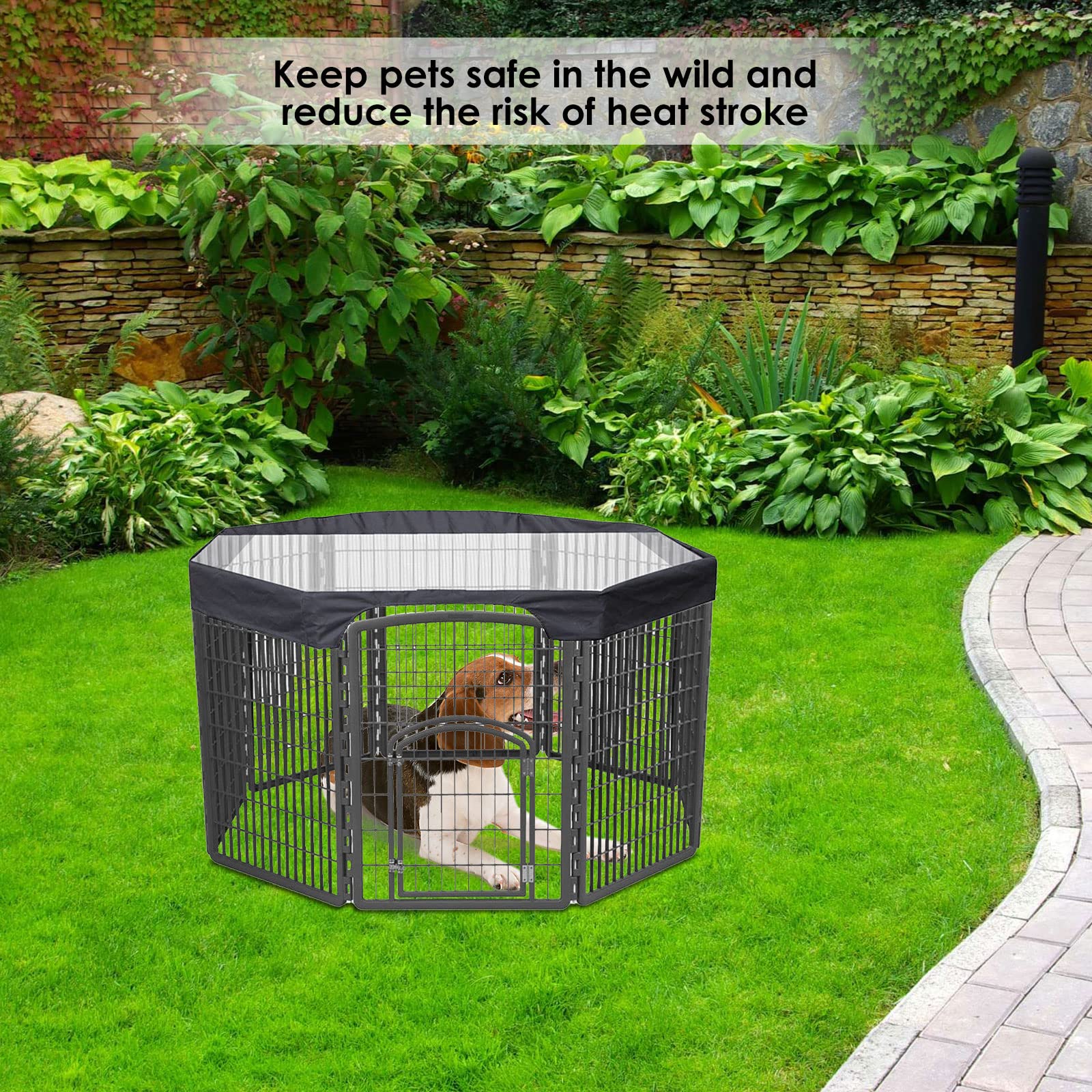 iFCOW Housse de parc pour chien de 61 cm - Housse supérieure résistante au soleil et à la pluie - Pour parc extérieur à 8 panneaux
