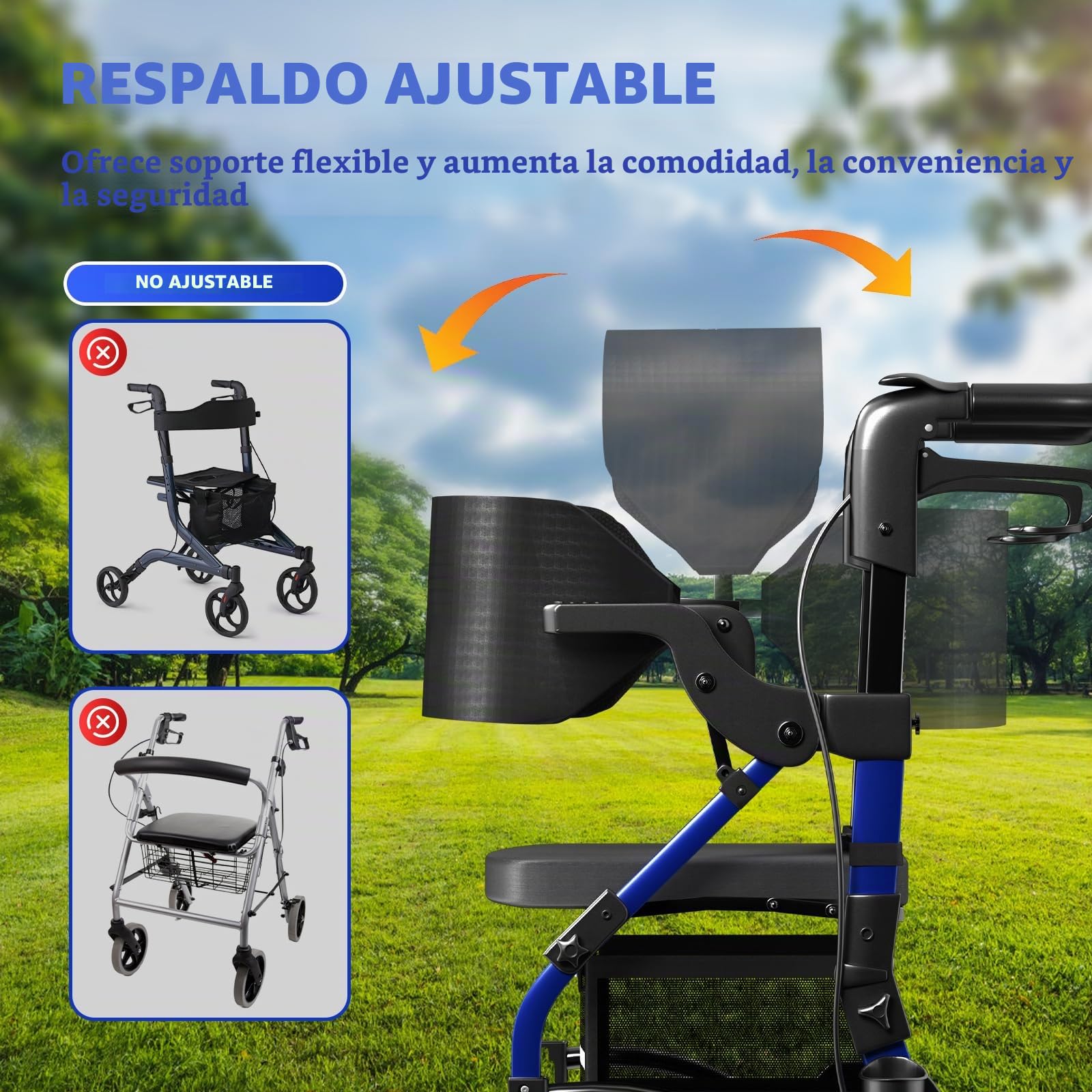 BeneCane 2 en 1 Rollator Plegable y Silla de Ruedas para Personas Mayores, Andador Ajustable en Altura con Asiento y Ruedas Antideslizantes - Ayuda para la Movilidad de Adultos