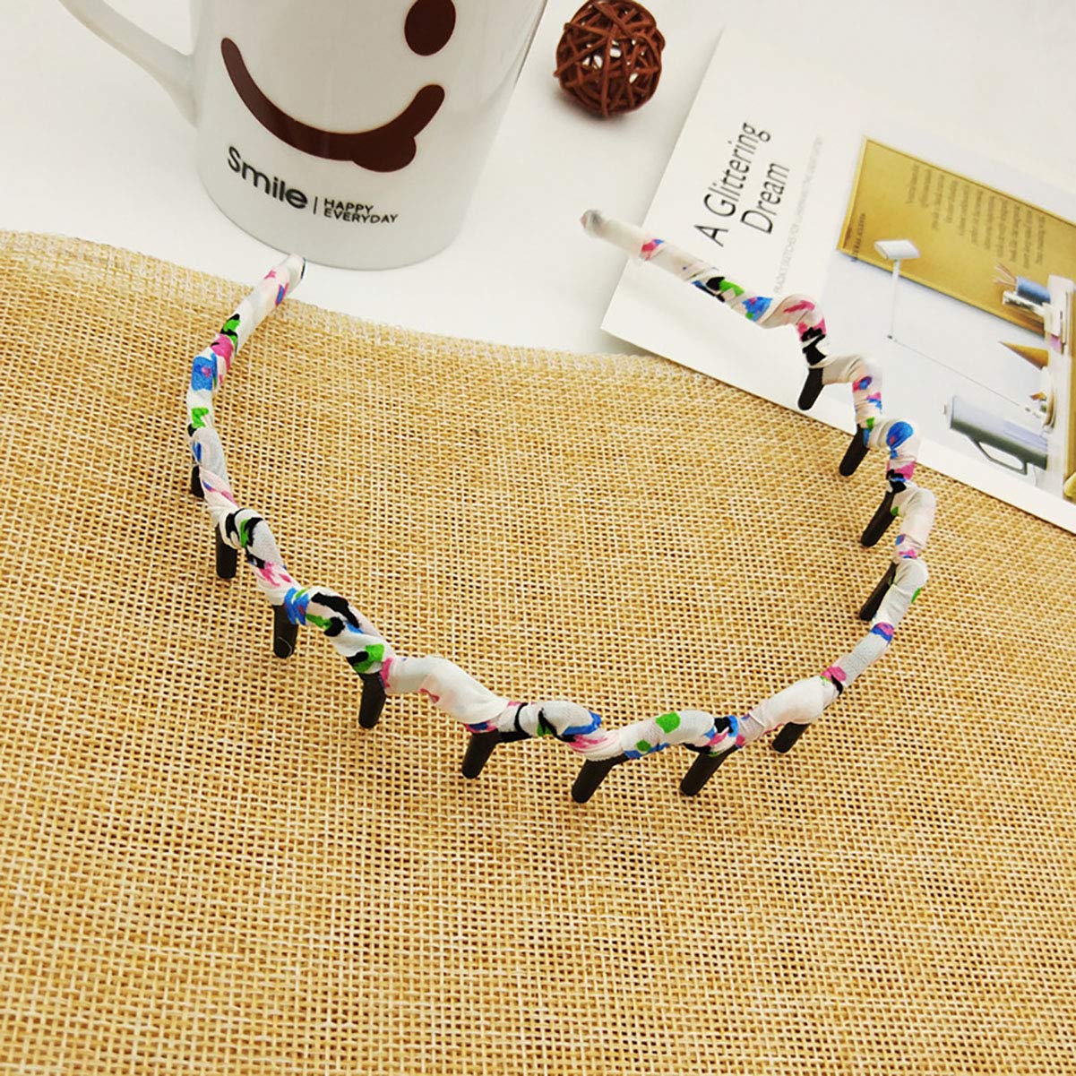 Fodattm 5PCS Bohemia Style Shark Tooth Wrapped Cloth Hairband Plastic Teeth Comb Hair Hoop Headband image 3