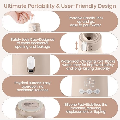 Miniatura 4 de Calentador de botellas portátil para viajes, calentador de leche de 12 onzas para agua de fórmula de leche materna, calentamiento rápido y control