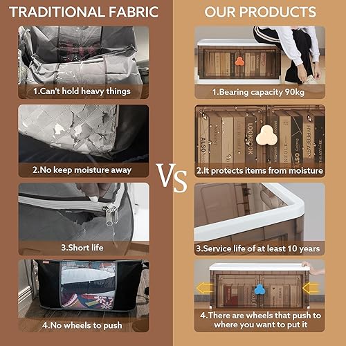 Miniatura 9 de sugarchef Contenedores de almacenamiento extra grandes con tapas y ruedas, contenedores plegables de plástico para organizador de armario, caja
