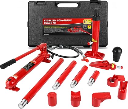 10 Ton Porta Power Kit, Portable Hydraulic Jack with 4.7 ft/1.43 m Oil Hose, 17 Pcs Hydraulic Ram, 20000 Lbs Capacity, Max Lifting Height 5.1" / 130mm, Ram min Height 12.4" / 315mm