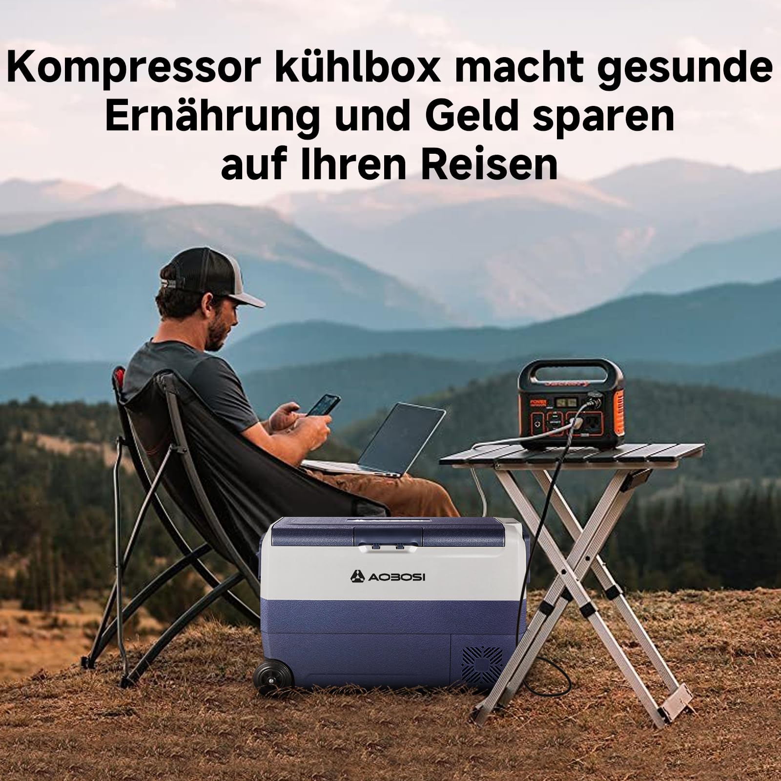 AAOBOSI Kompressor Kühlbox 50 L, 12/24 V 100-240 V, APP-Steuerung, bis -20 °C, Dual Zone