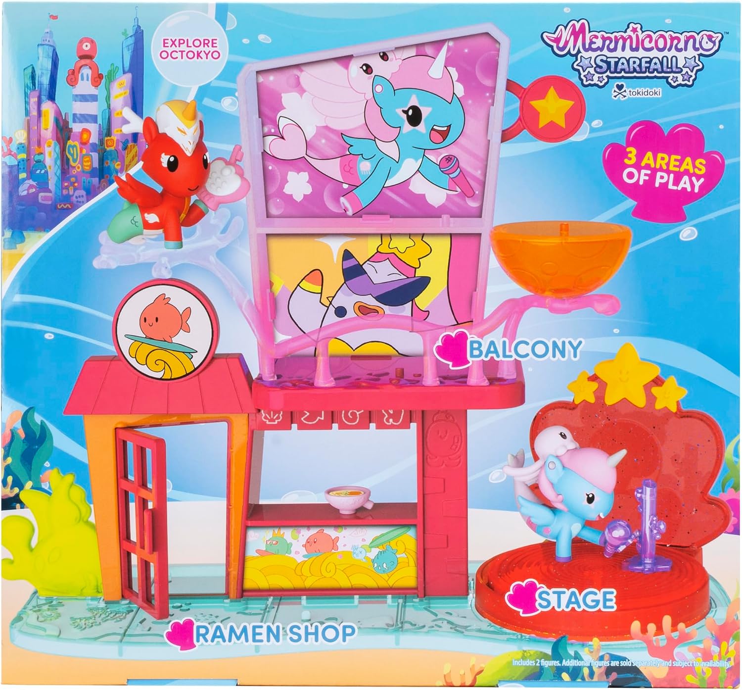 Jazwares Mermicorno: Starfall Octokyo Playset - 2 Mermicorno Figures, 4 Accessories, 3 Areas of Play - Ages 5+ - Officially Licensed Product