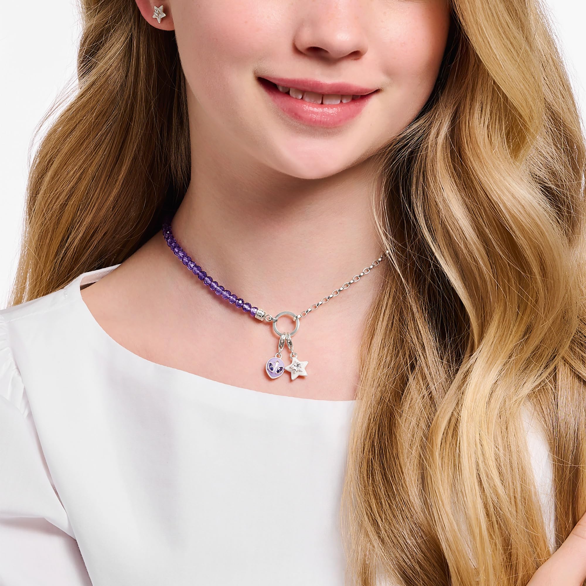 THOMAS SABO Member Charm-Kette mit Gliedern und imitiertem Amethyst Silber 925 Sterlingsilber, Kaltemail