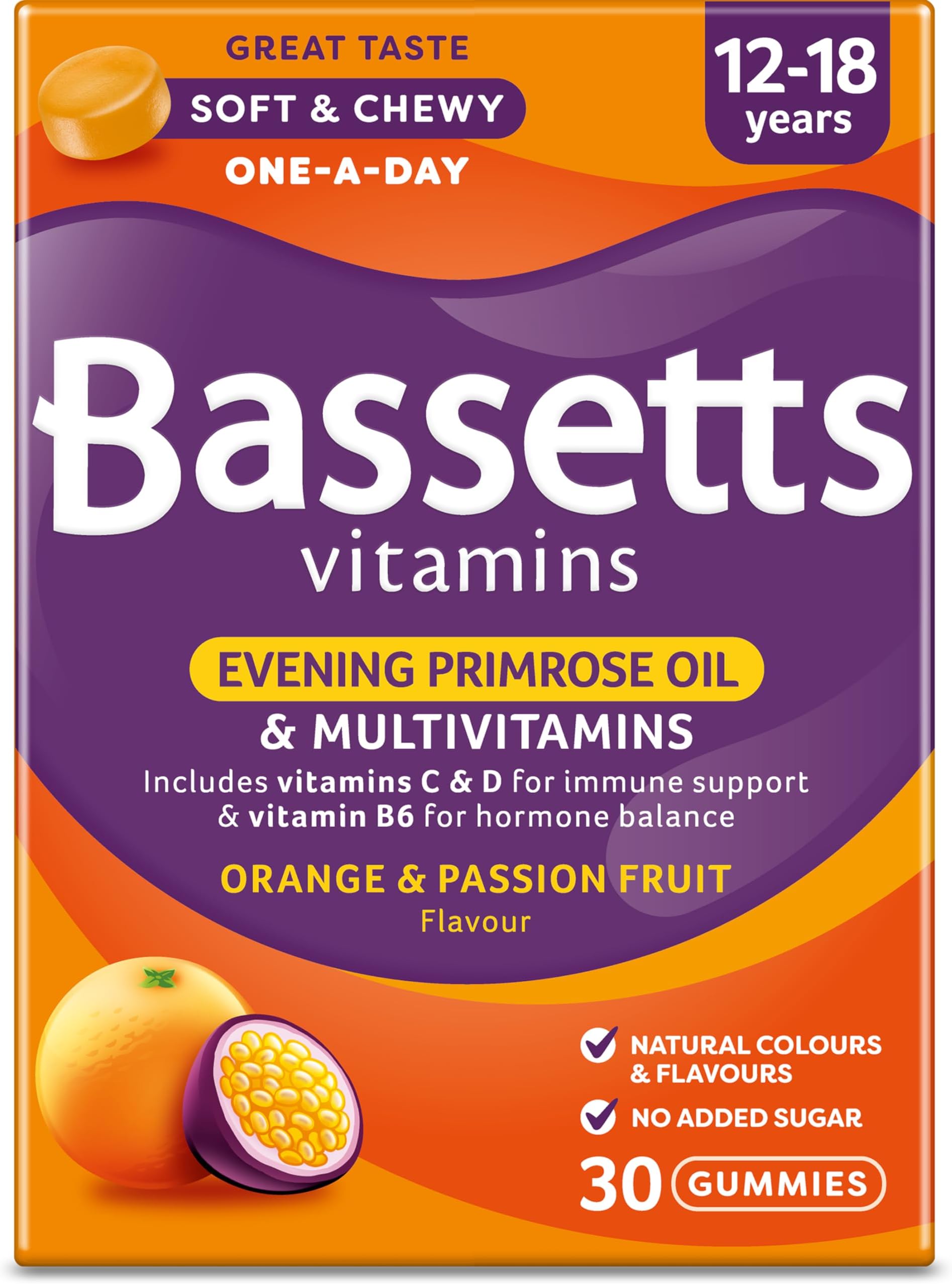 12-18 Years Evening Primrose Oil Orange & Passion Fruit Flavour Multivitamins 30 Gummies