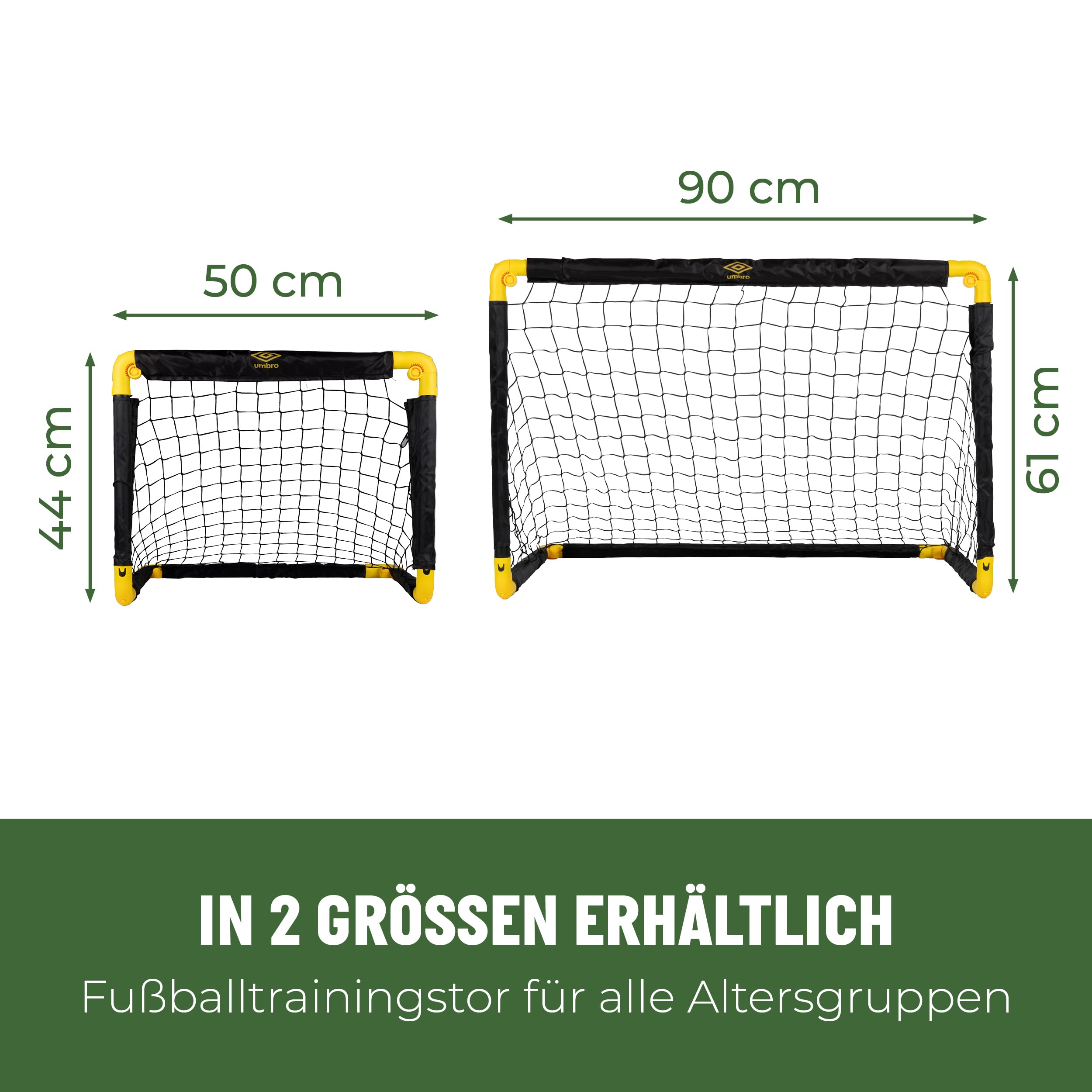 Umbro Fußballtor 50 x 44 x 44 cm - Fußballtore Set von 2 - Faltbares Fussballtor - Fussballtore für Garten Kinder - Fussball Trainingszubehör für Innen und Außen - Kunststoff - Schwarz/Gelb | Faltbar, Für Garten Kinder, Trainingszubehör für Innen und Auße