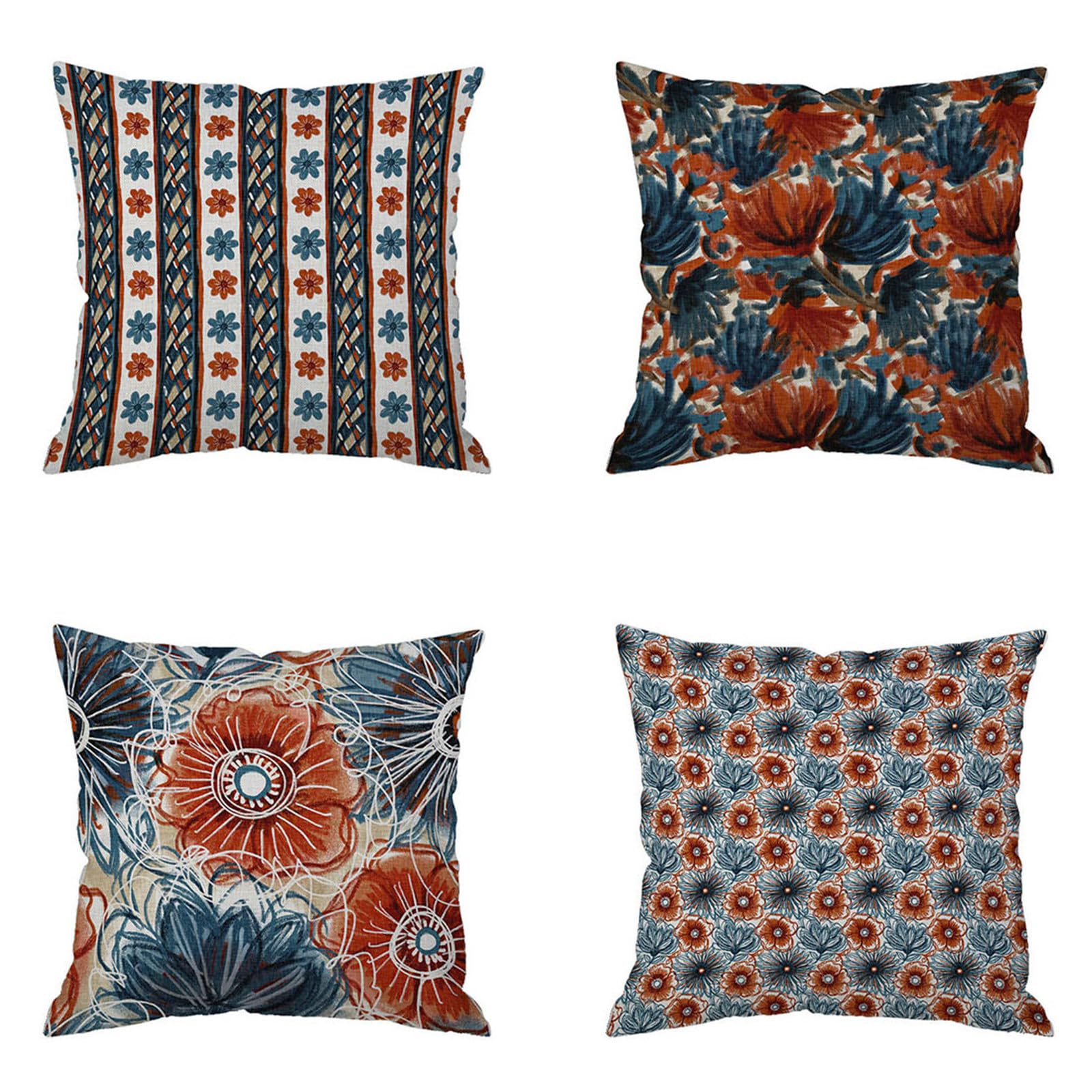 Housses de coussin 65x65 cm vintage lot de 4 en lin carré pour déco canapé salon