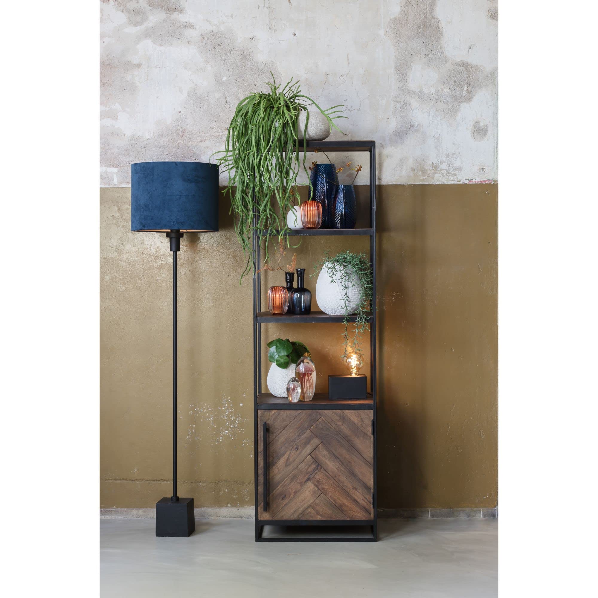 Light & Living Abat-jour cylindre Velours - Petrol Blue - Ø40x30cm